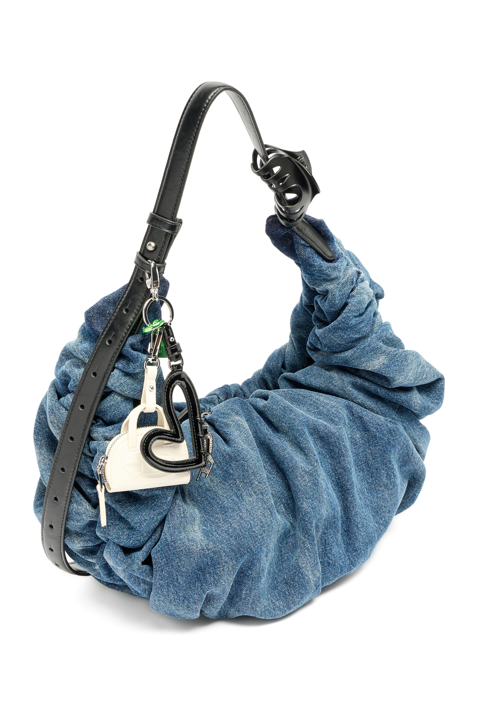 Diesel - GRAB-D HOBO L, Woman's Grab-D-Large scrunched hobo bag in treated denim in Medium blue - 6