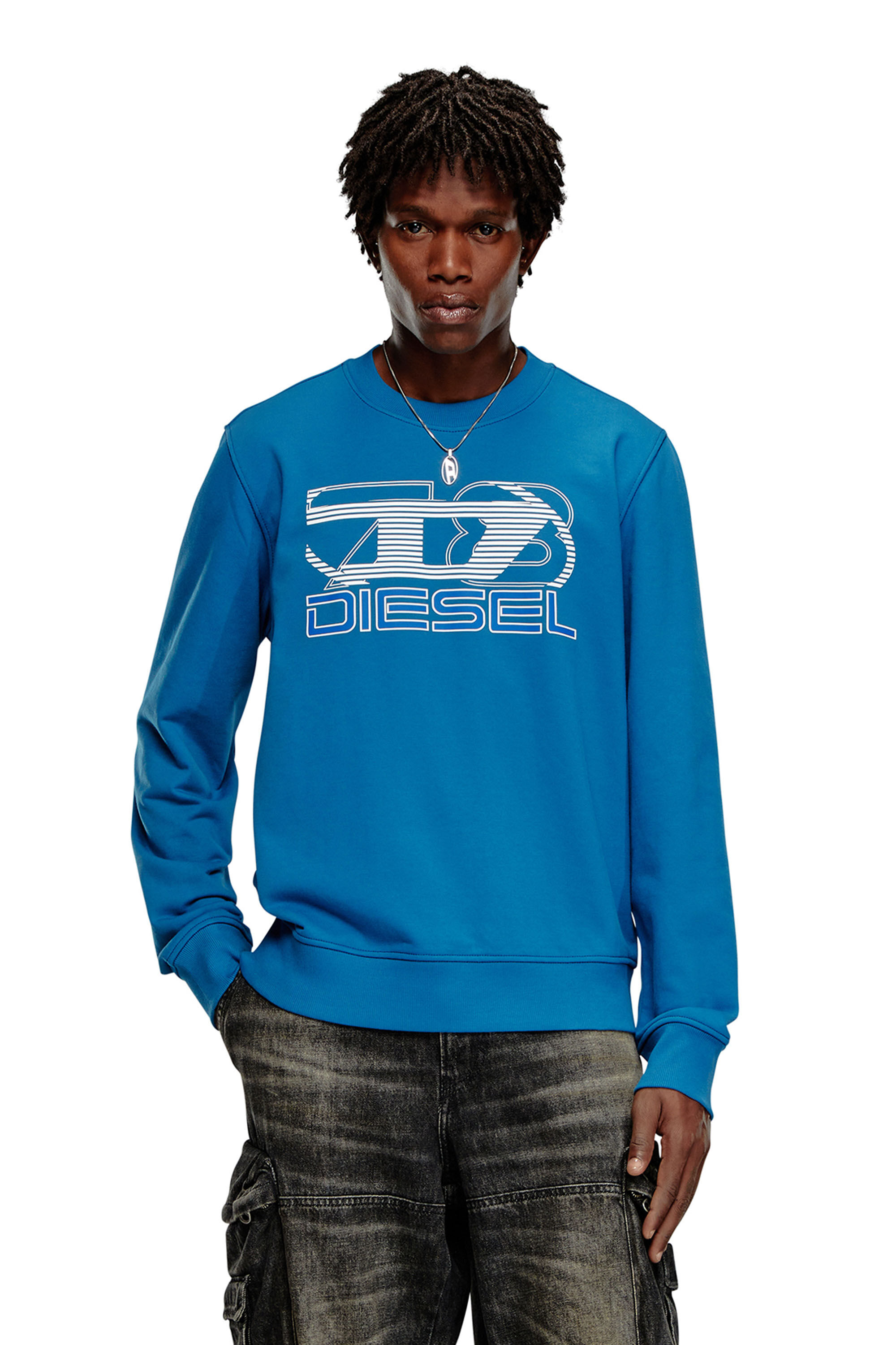Diesel - S-GINN-K43, Man Sweatshirt with logo print in Blue - Image 3