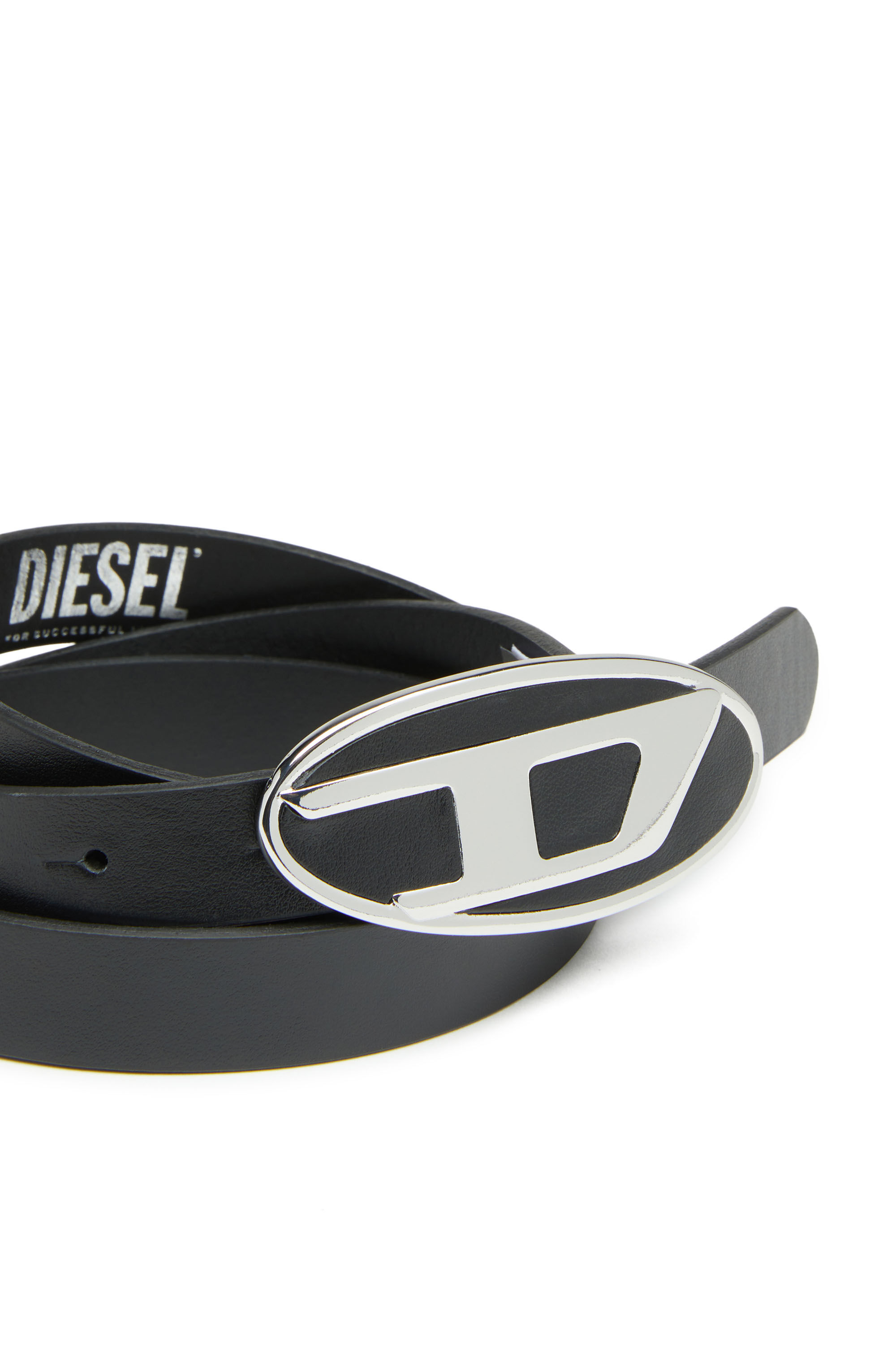 Diesel - B-1DR 20, Woman Leather belt with oval D buckle in Black - Image 3