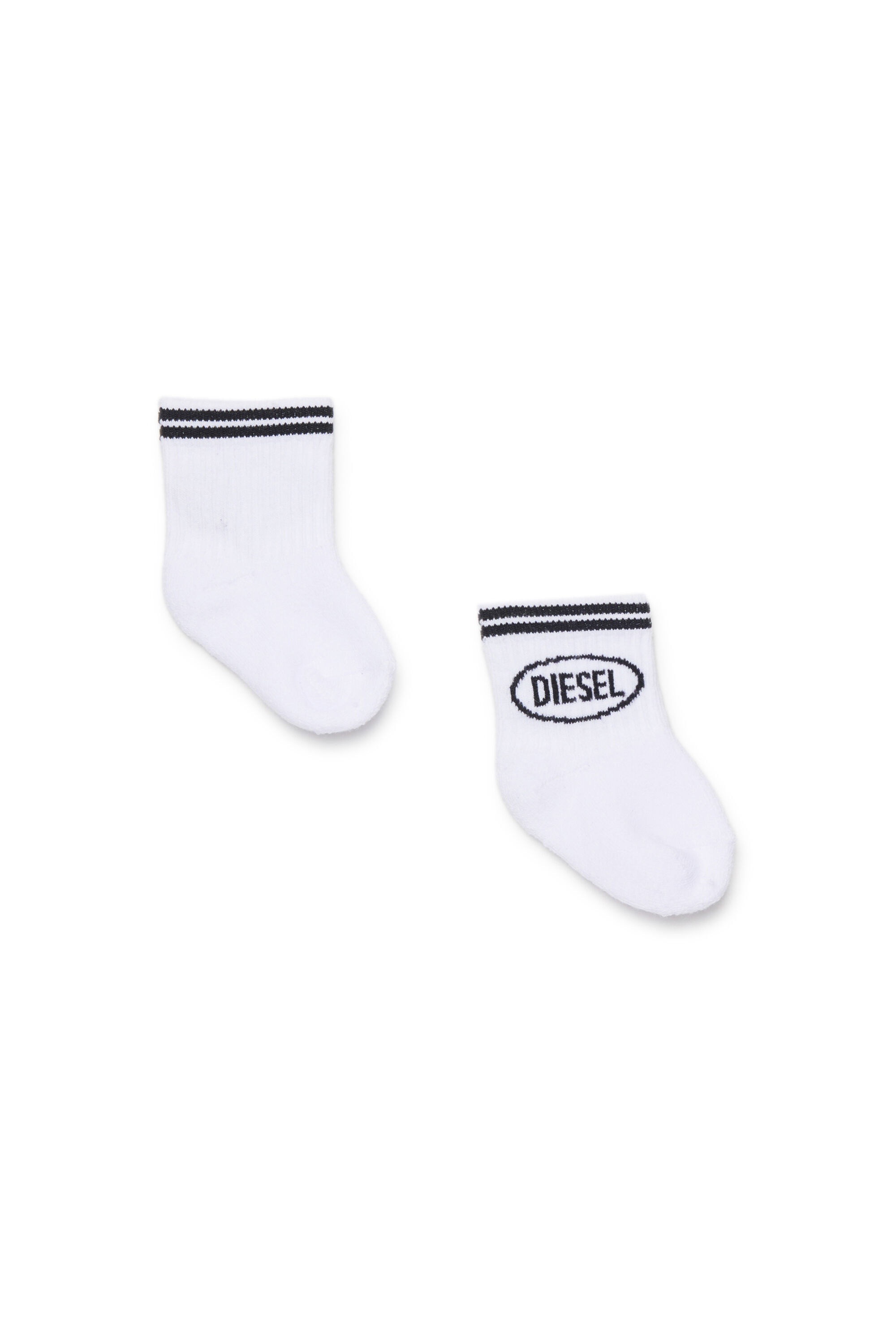 Diesel - ZOLPYB, Unisex's Cotton socks with striped cuffs in White/Black - 1
