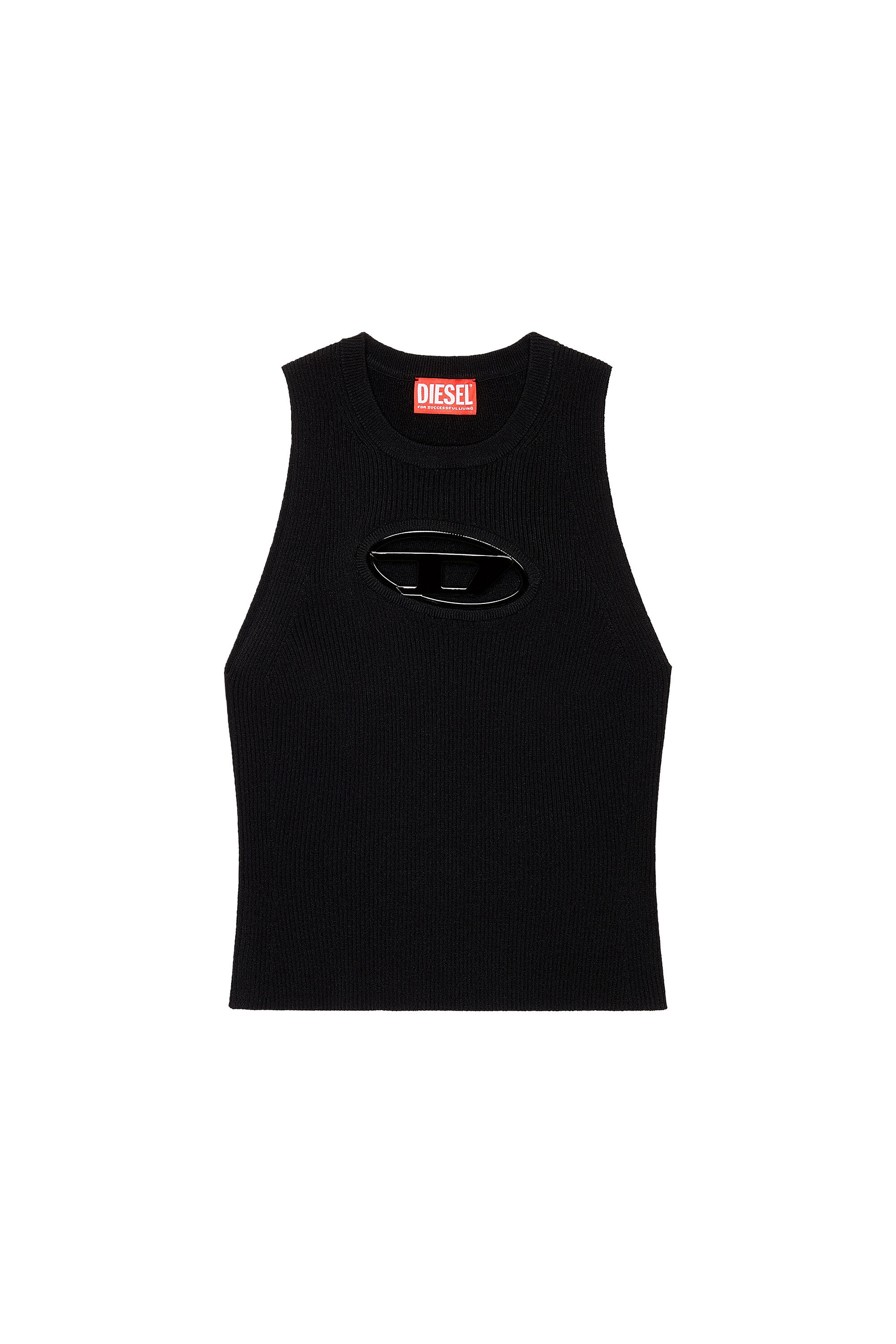 Diesel - M-ONERVA-TOP, Woman Cut-out knit top with logo plaque in Black - Image 2