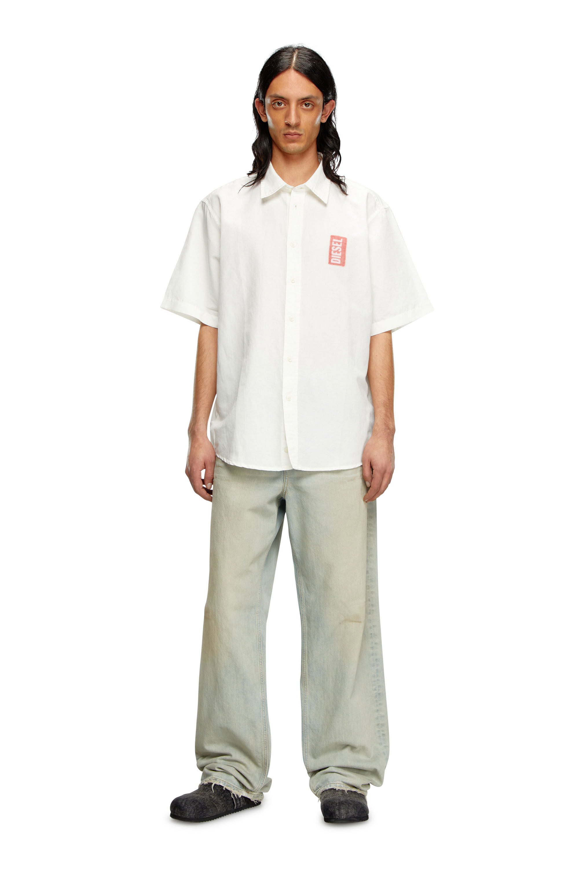 Diesel - S-ELIAS-A, Man Printed linen-blend short-sleeve shirt in White - Image 1