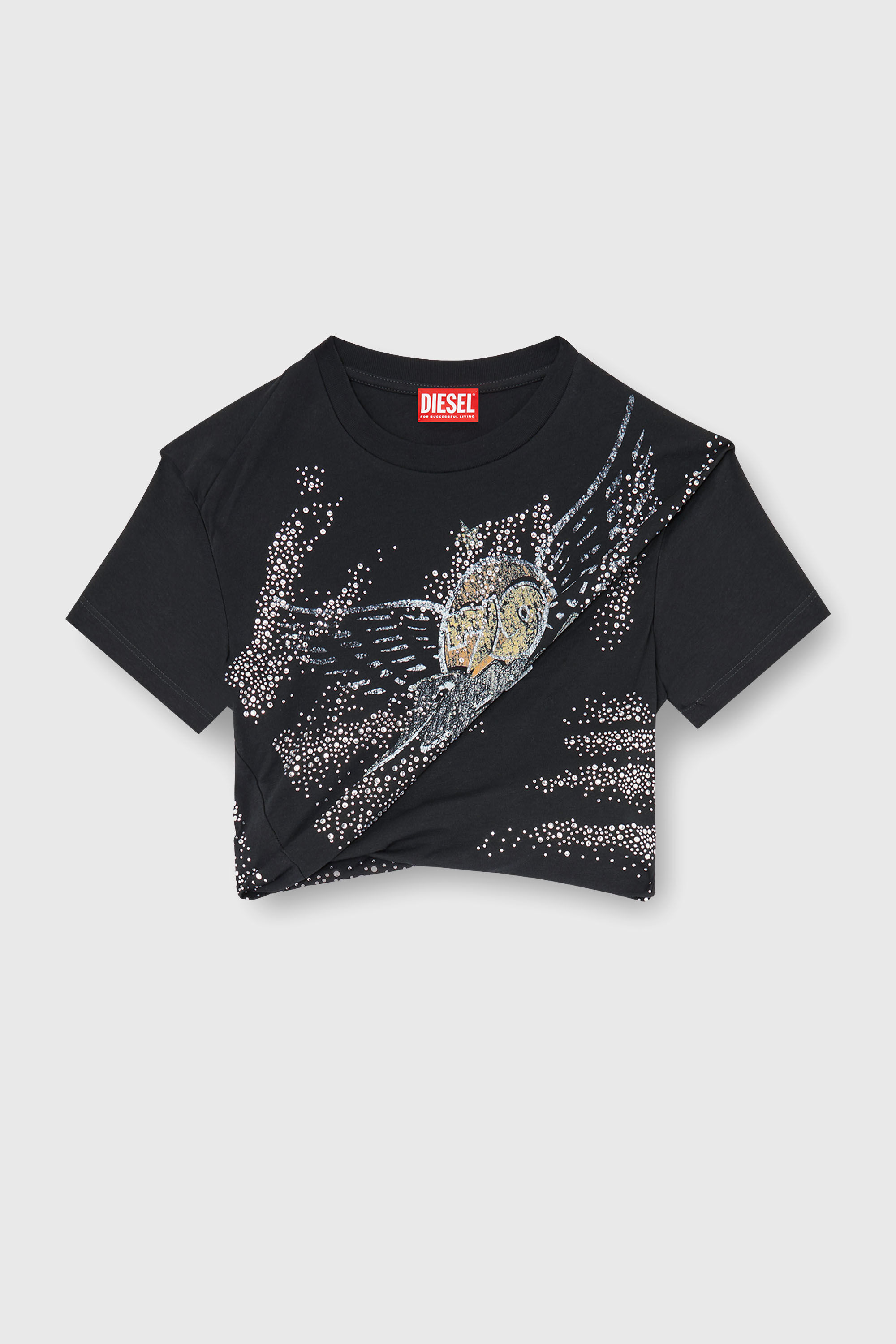 Diesel - T-WINCY, Woman's Rucked-up T-shirt in double-layer jersey in Black - 2