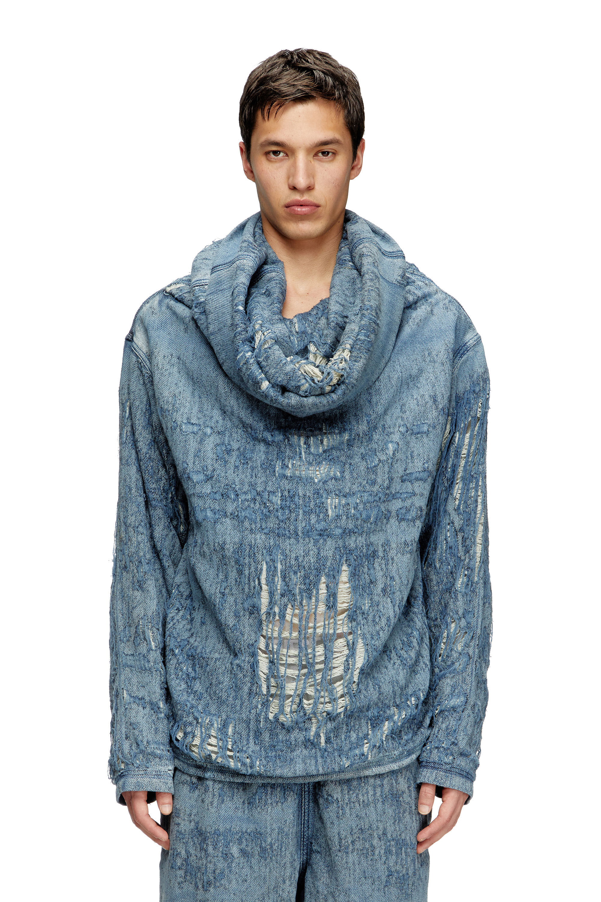 Diesel - D-UMBRIX-FSG, Man's Sweater in ultra-destroyed jacquard denim in Medium blue - 3
