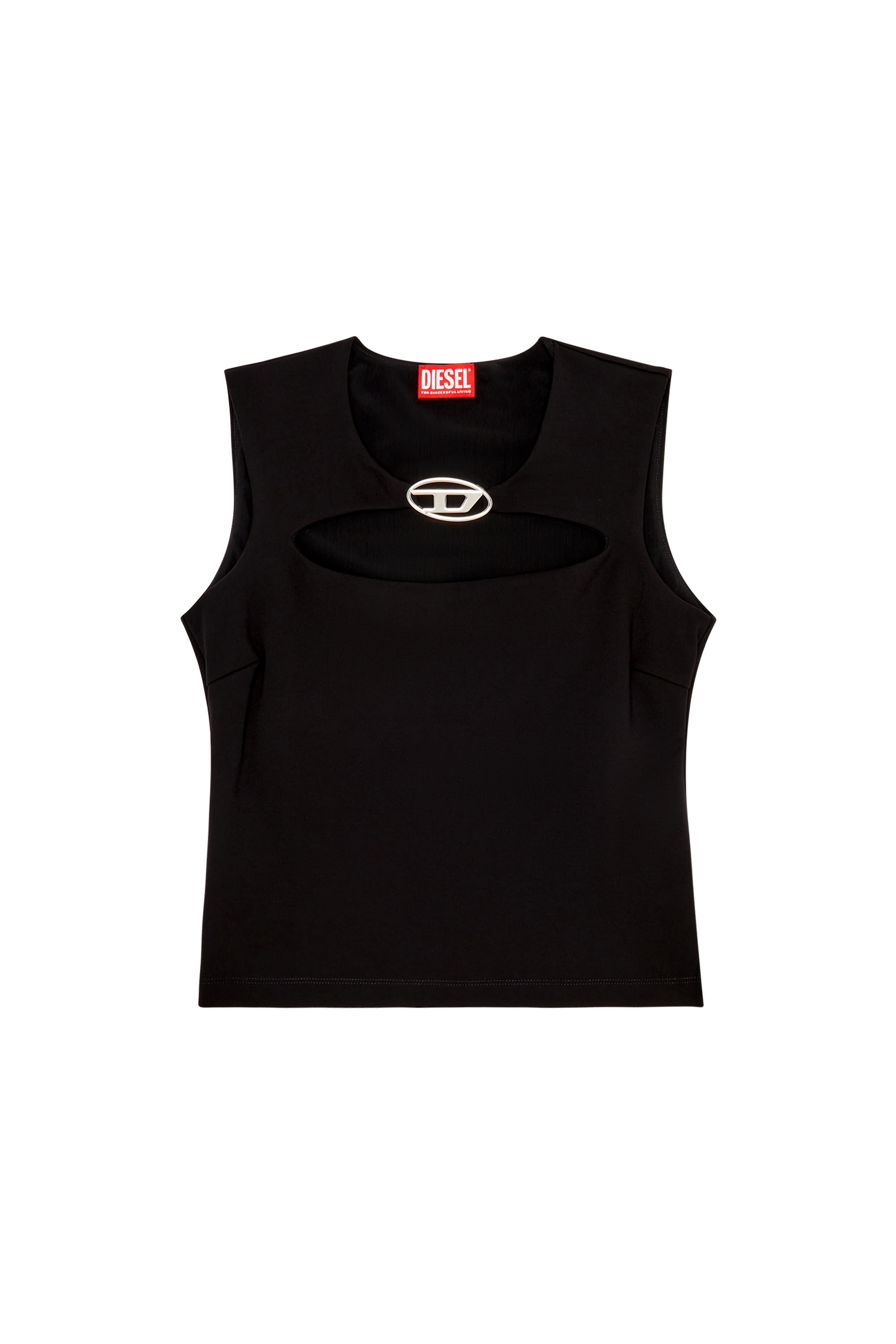 Diesel - T-REAMS, Woman Milano-knit top with metal Oval D plaque in Black - Image 2