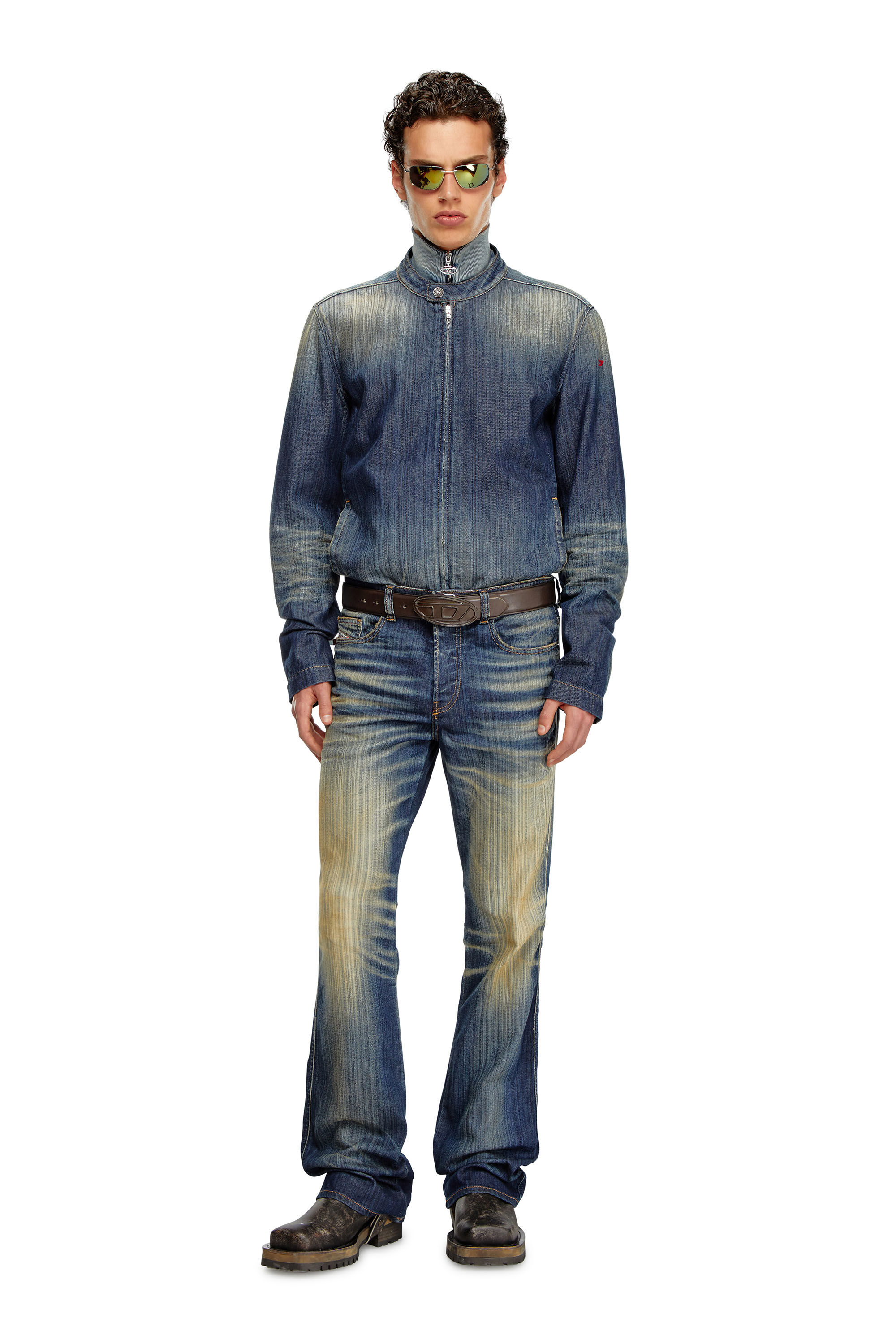Diesel - D-GLORY, Man Moto jacket in streaky denim in Blue - Image 1