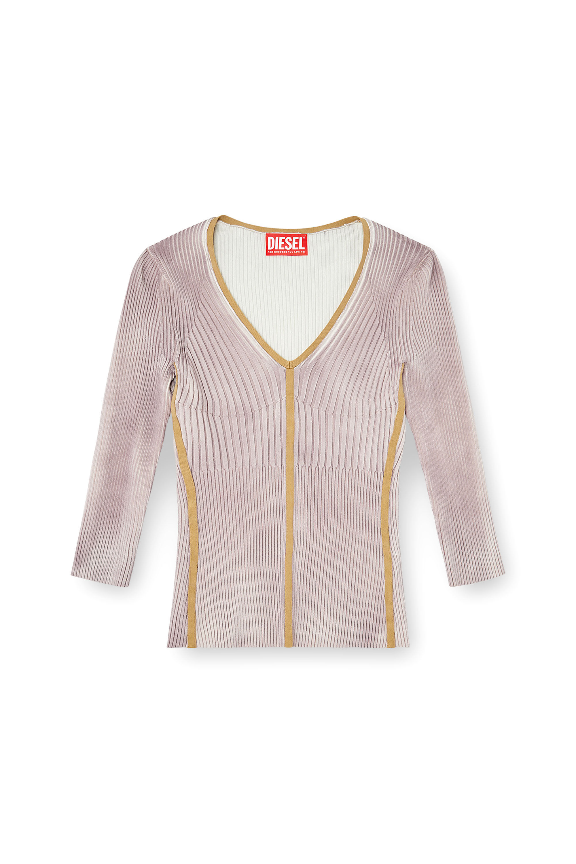 Diesel - M-SARMANI, Woman's Ribbed V-neck jumper with contrast bands in null - 2