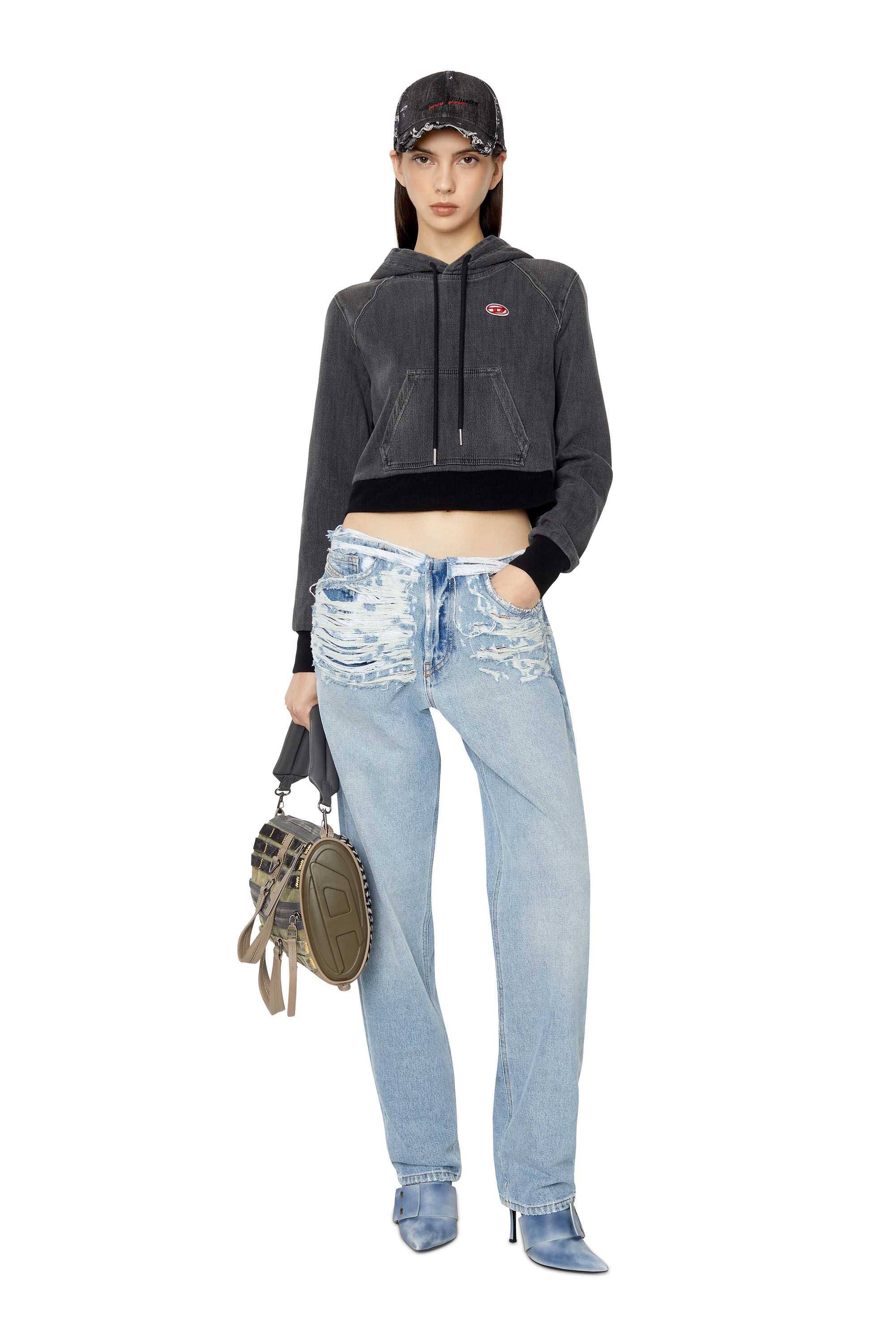 Diesel - D-ANGY TRACK DENIM HOODIE, Black/Dark grey - Image 1