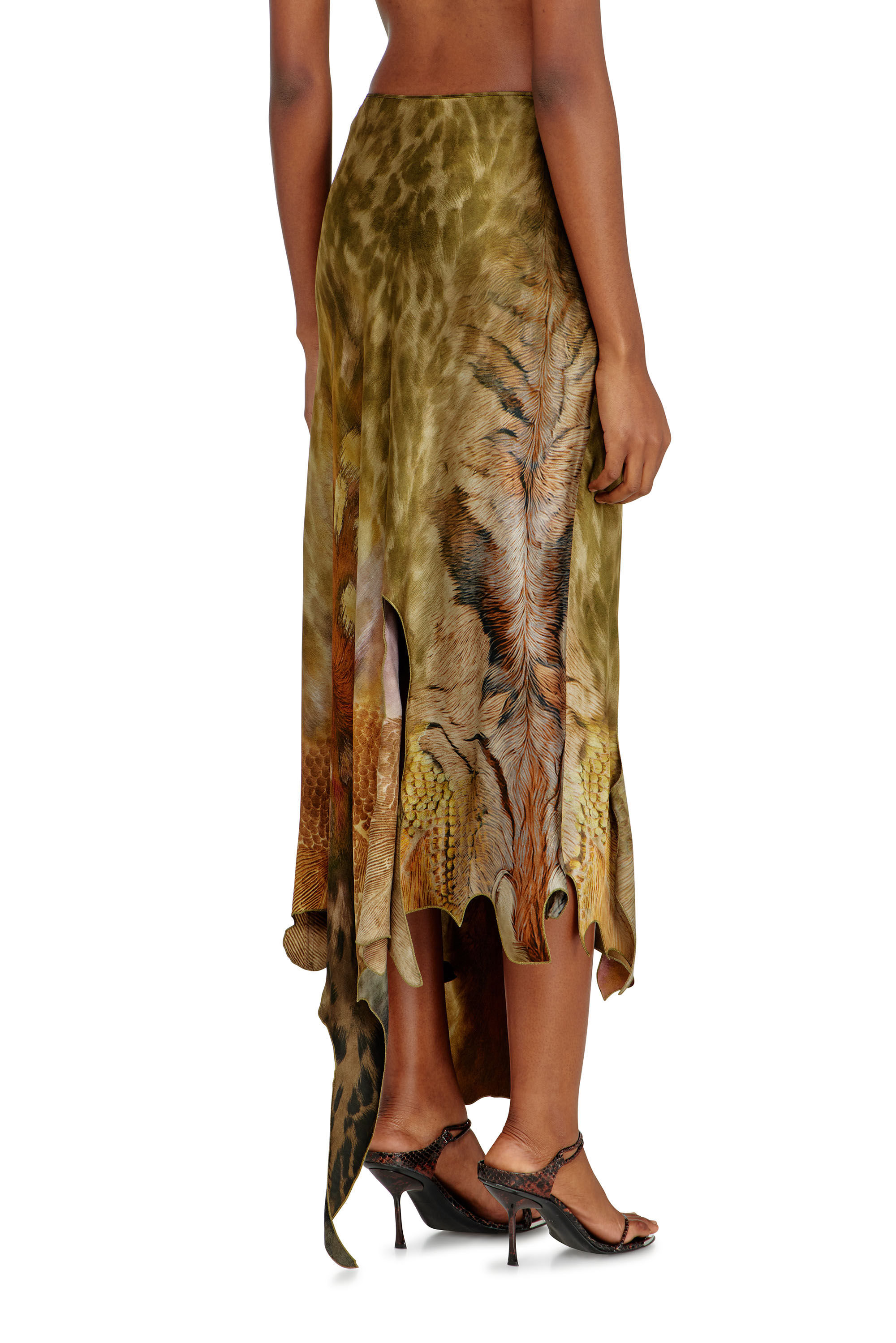 Diesel - O-TORN, Woman's Long asymmetrical skirt in printed satin in null - 4