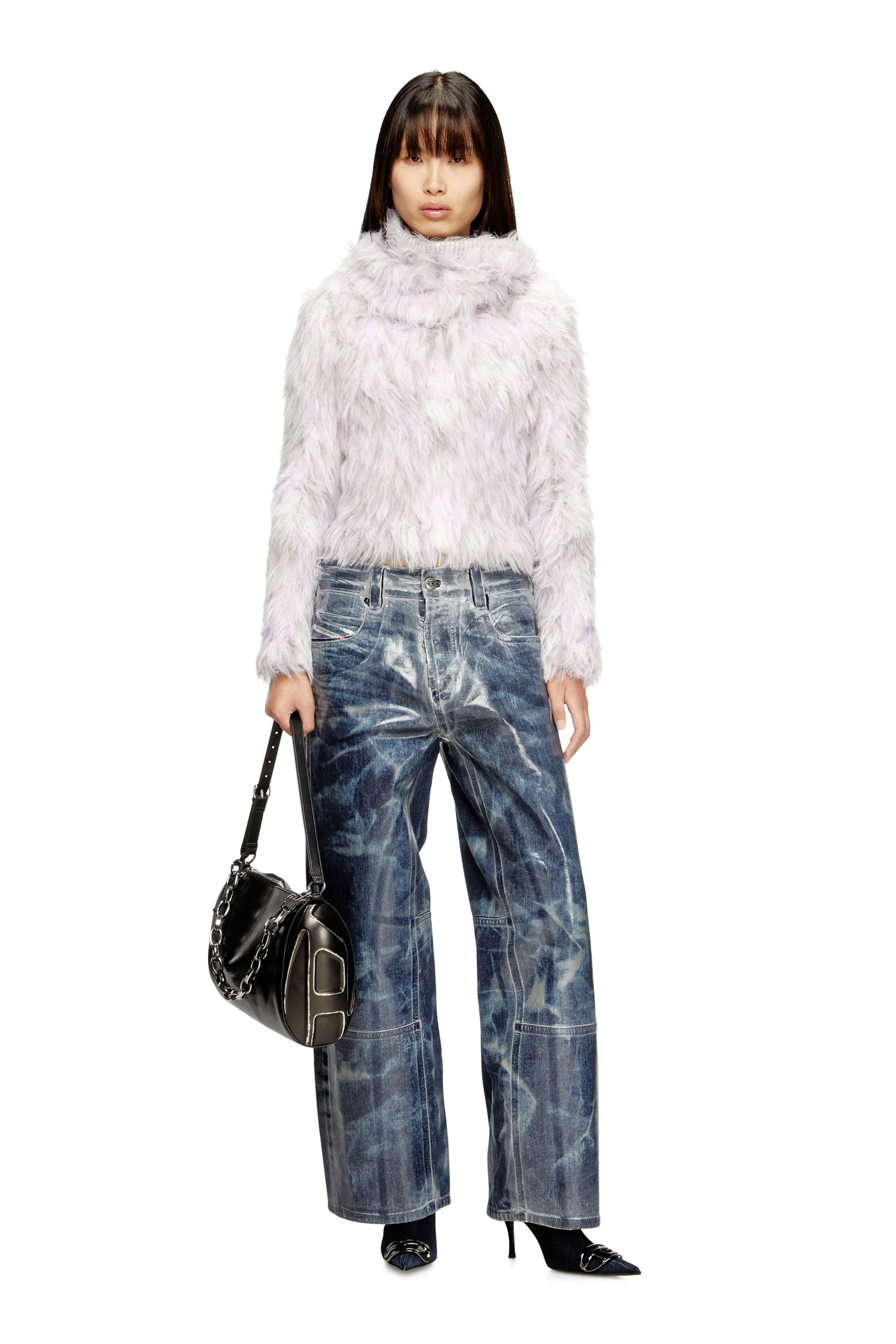 Diesel - M-ANNIKA, Woman's Fluffy jacquard-knit jumper in Violet/Grey - 1