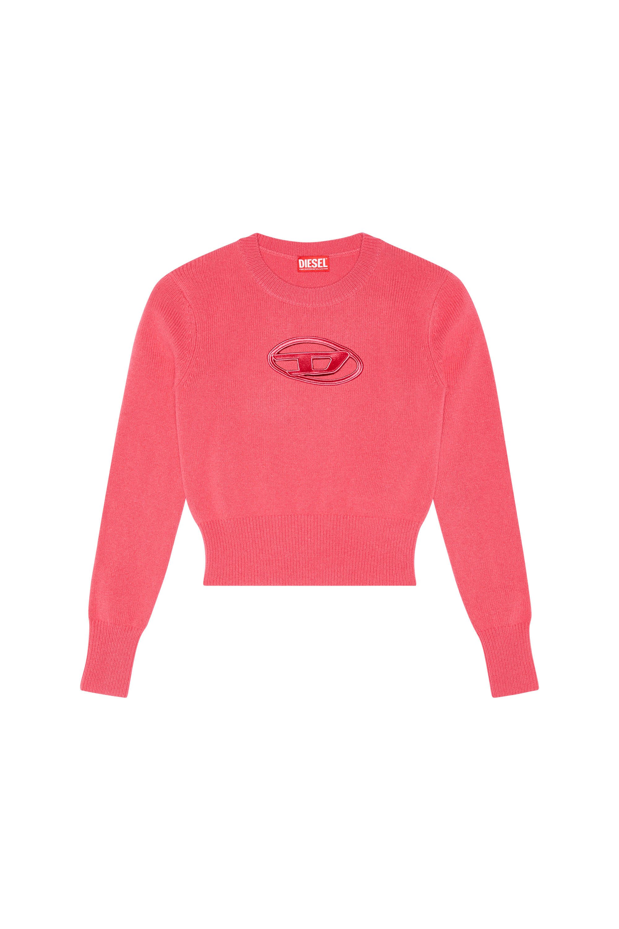Diesel - M-AREESA, Woman's Jumper with embroidered cut-out logo in Pink - 2