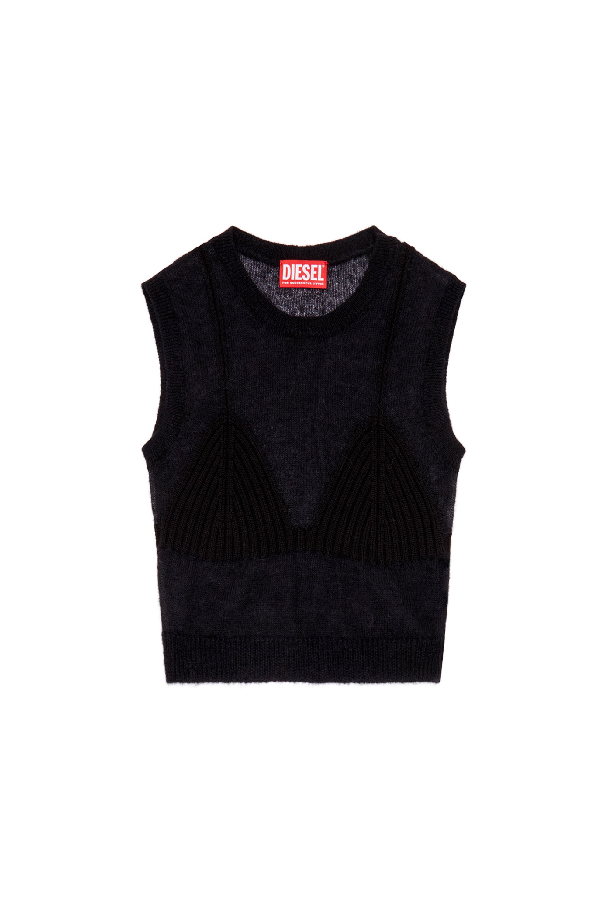 Diesel - M-AROSTICA, Woman Sheer knit top with a bra detail in Black - Image 2
