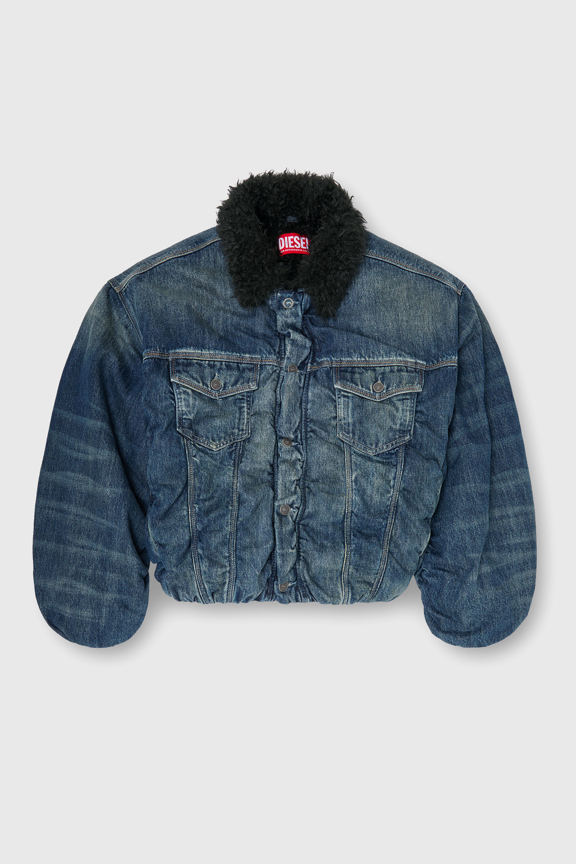 Diesel - D-CURLY-FSJ1, Unisex's Teddy-lined trucker jacket in denim in Dark Blue - 2