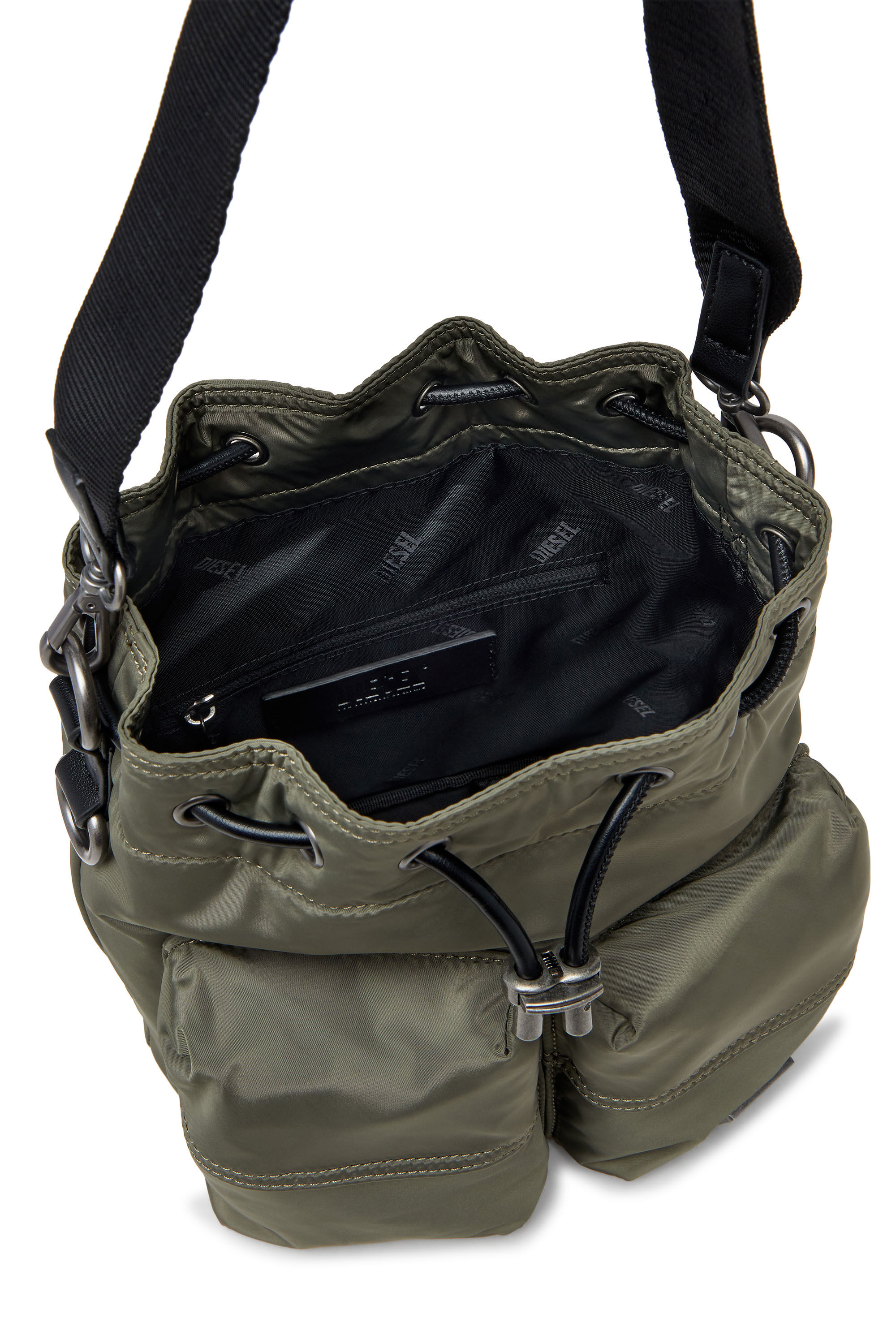 Diesel - MULTI-PKTS BUCKET X, Unisex's Multi-Pkts-Multipocket bucket bag in utilitarian shell in Military Green - 5