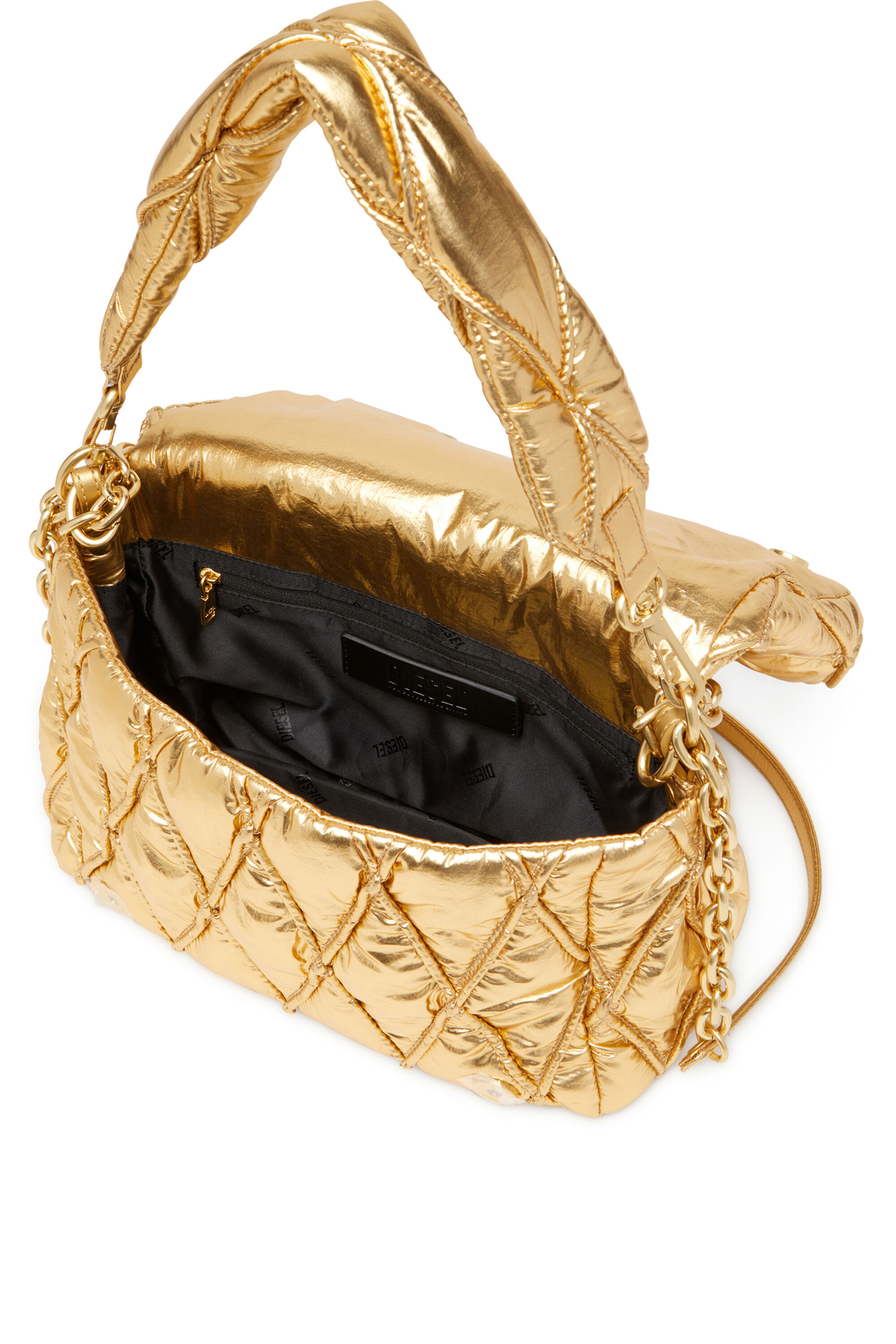 Diesel - CHARM-D SHOULDER M, Woman's Shoulder bag in quilted metallic nylon in Gold - 5