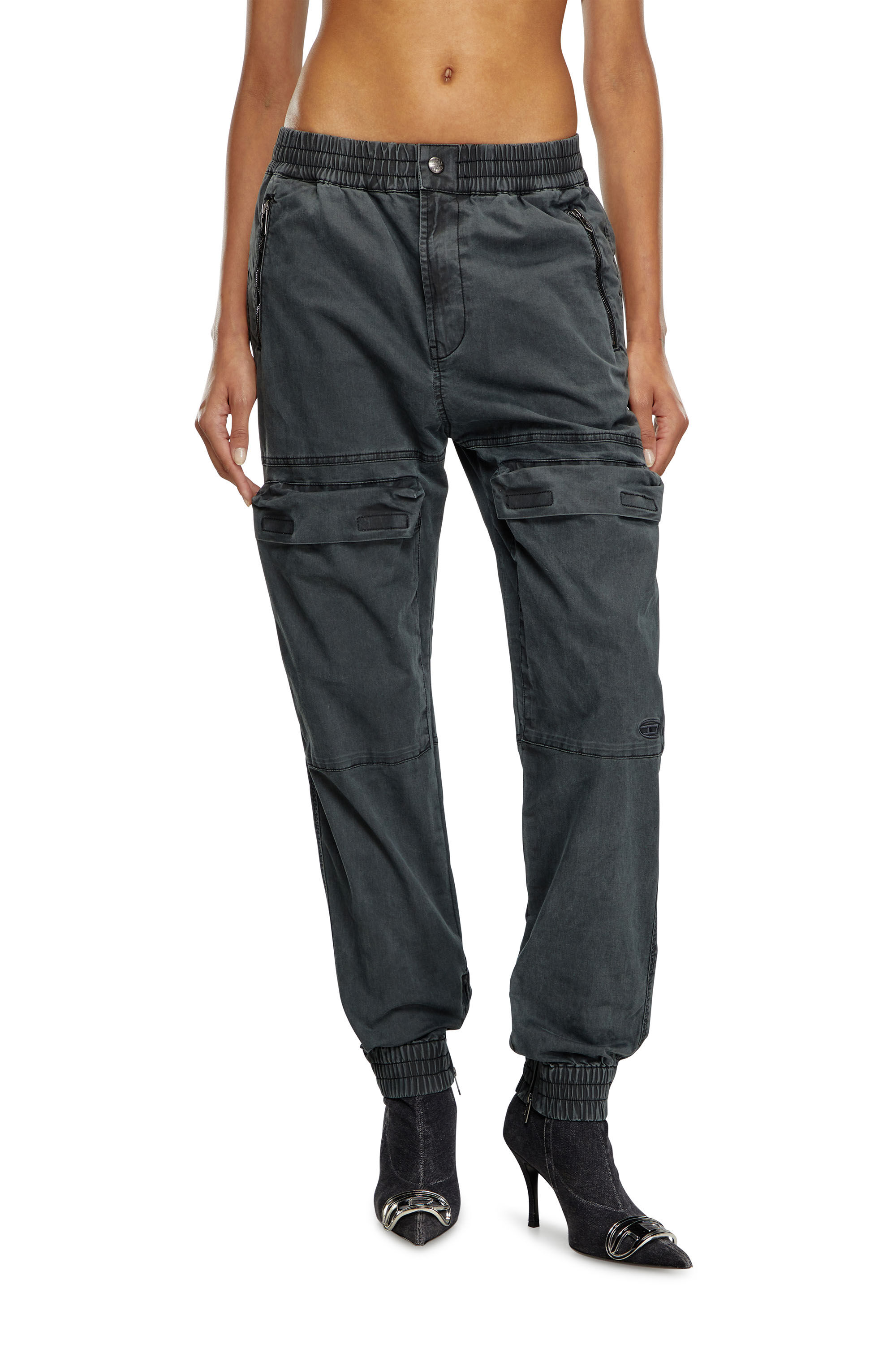 Diesel - P-RIDE, Woman Cargo track pants in micro-twill in Black - Image 3