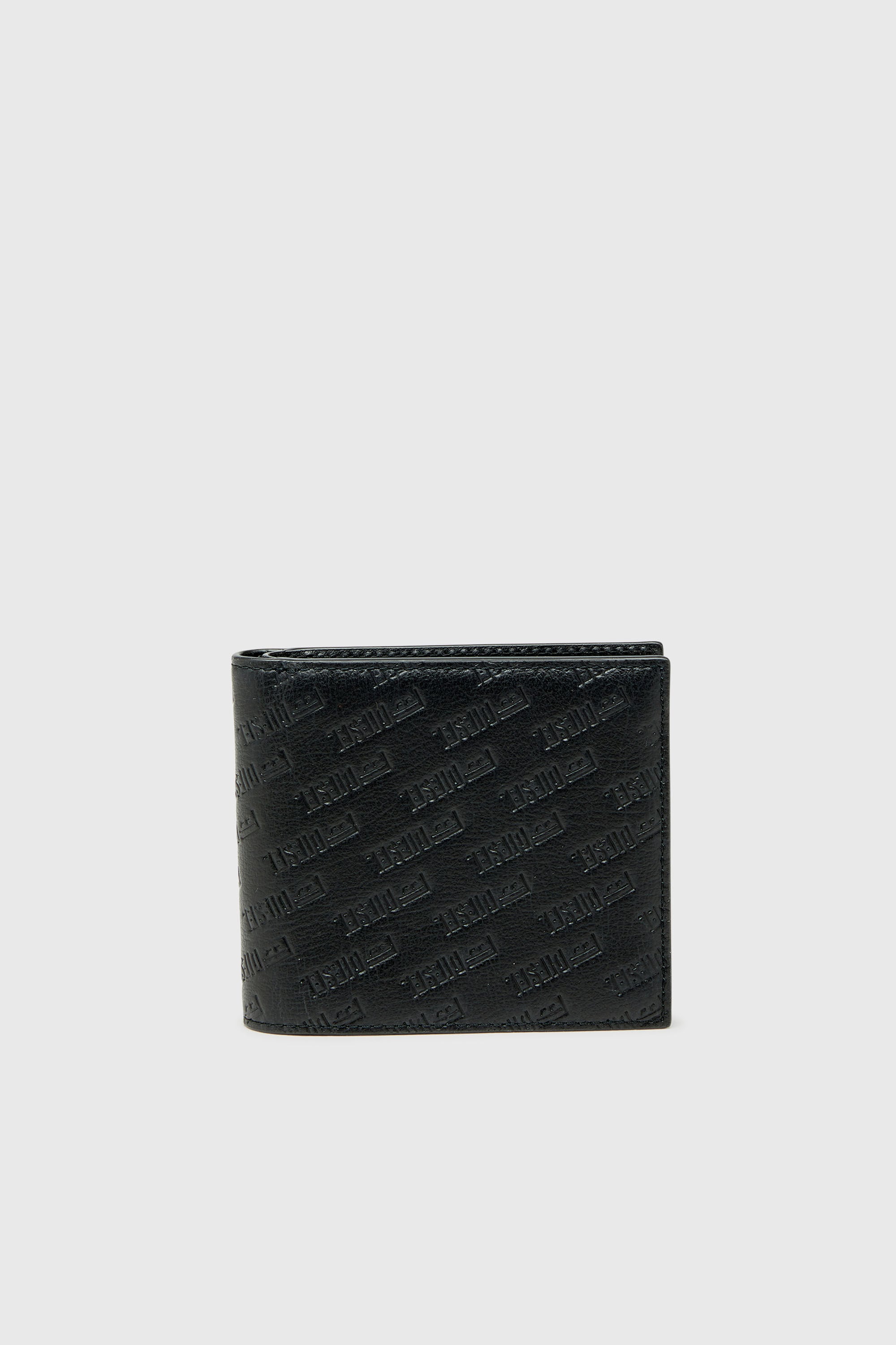 Diesel - MONOGRAM BI-FOLD COIN S 3D, Man's Leather bi-fold wallet with all-over embossed logo in Black - 1