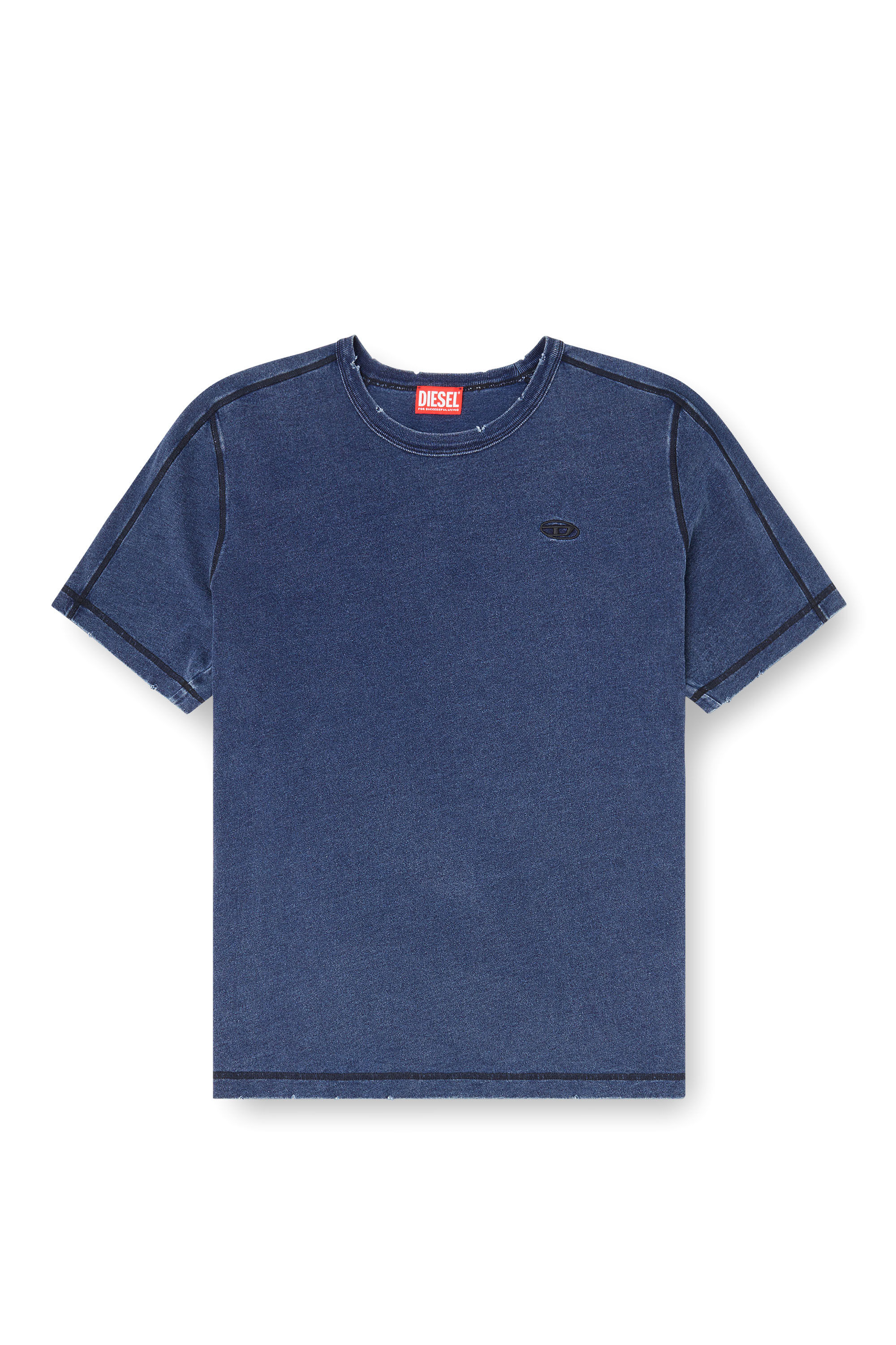 Diesel - T-ADJIND-NEW, Man's Distressed T-shirt with denim effect in Blue - 2