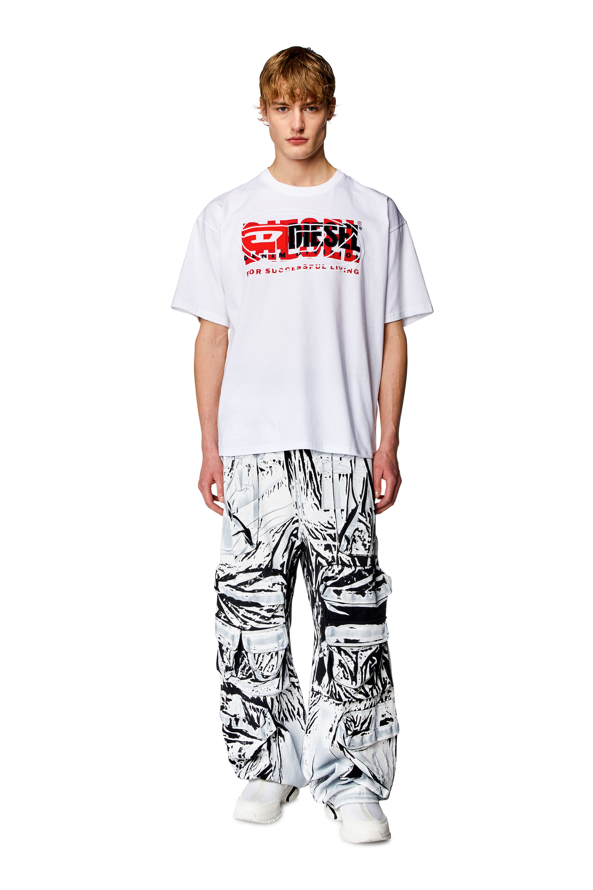 Diesel - T-BOXT, Man T-shirt with layered logos in White - Image 1