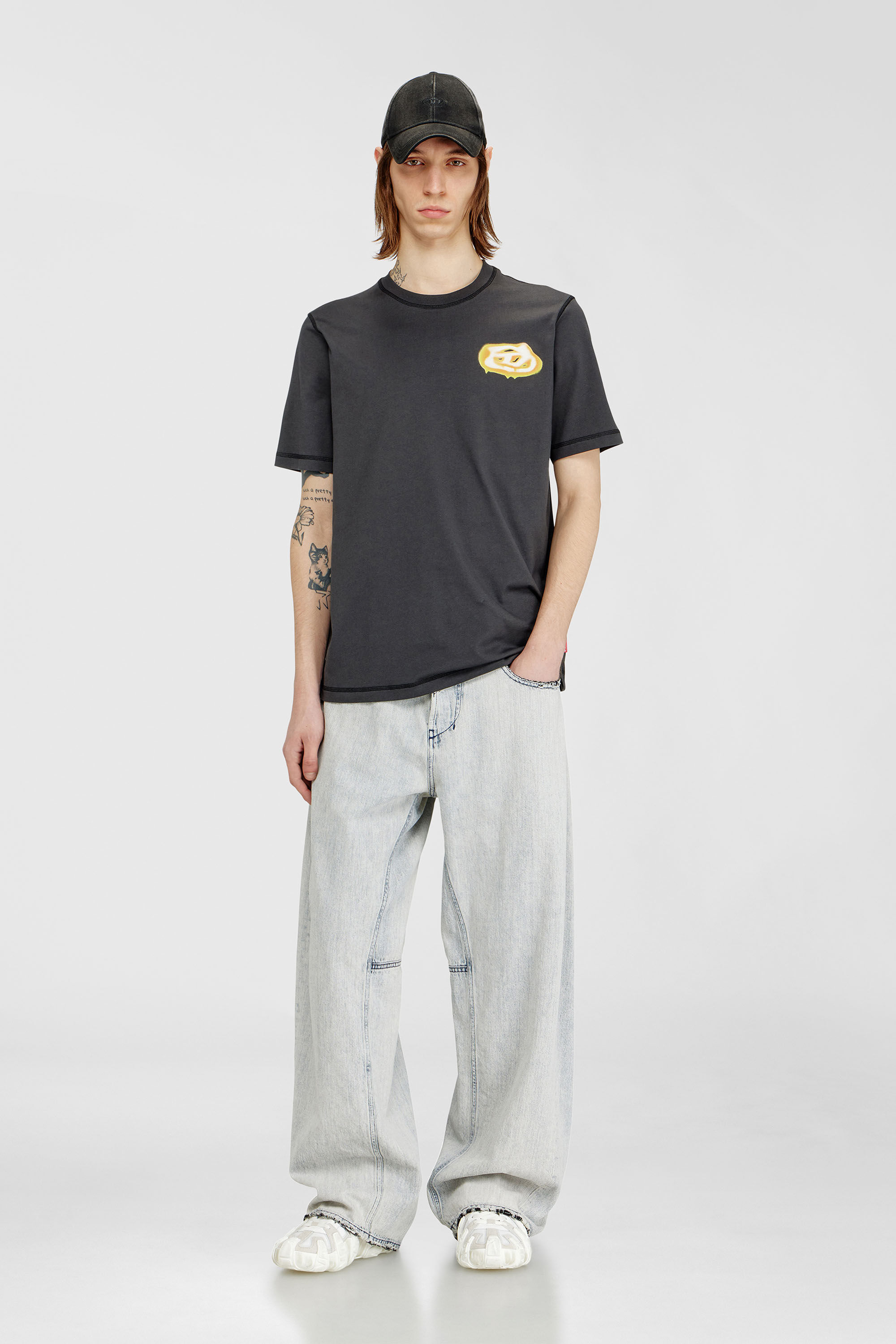 Diesel - T-ADJUST-V7, Man's T-shirt with Oval D logo print in Dark grey - 1
