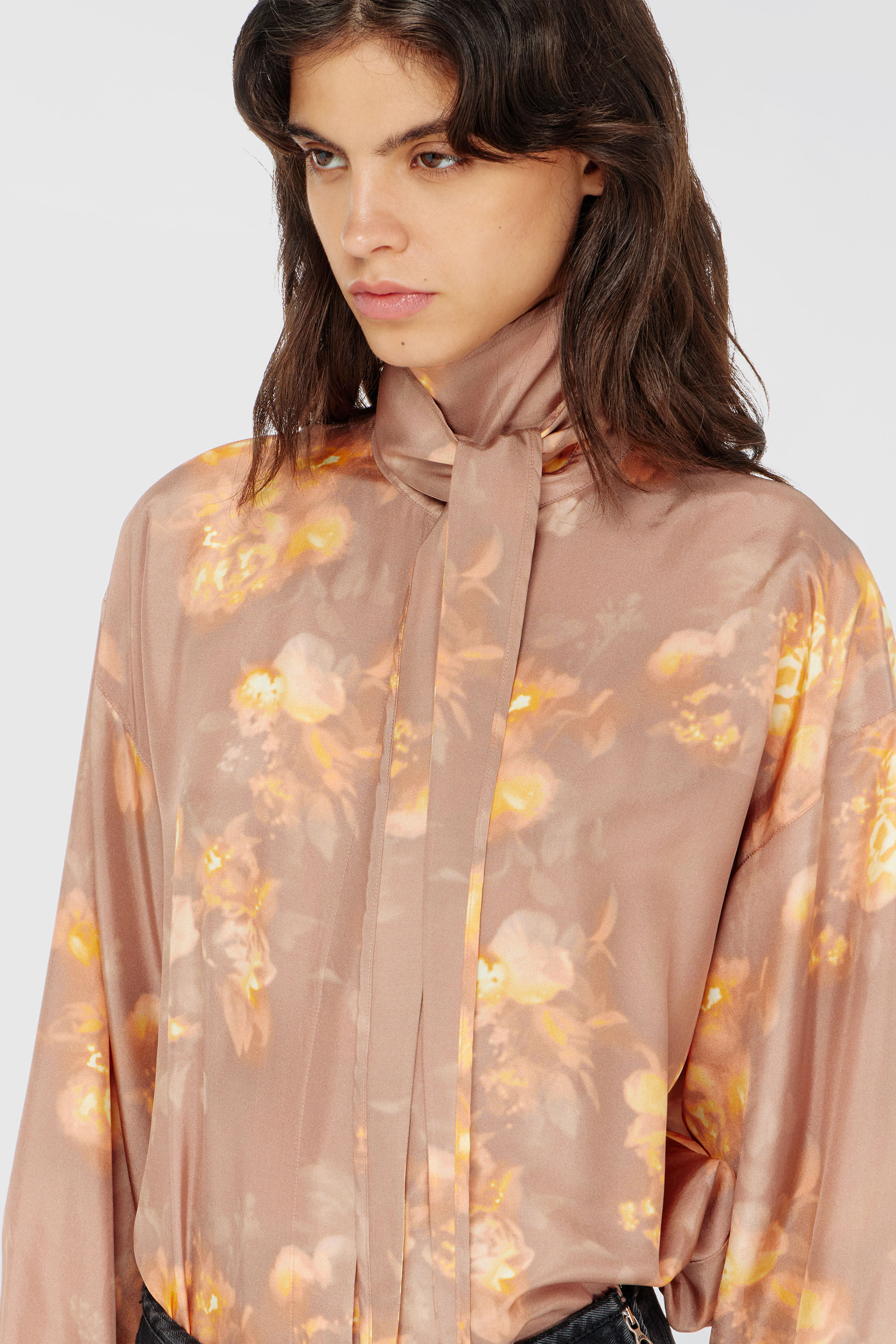Diesel - C-ALLAS-T1, Woman's Shirt in floral-print habotai silk in Light Brown - 5