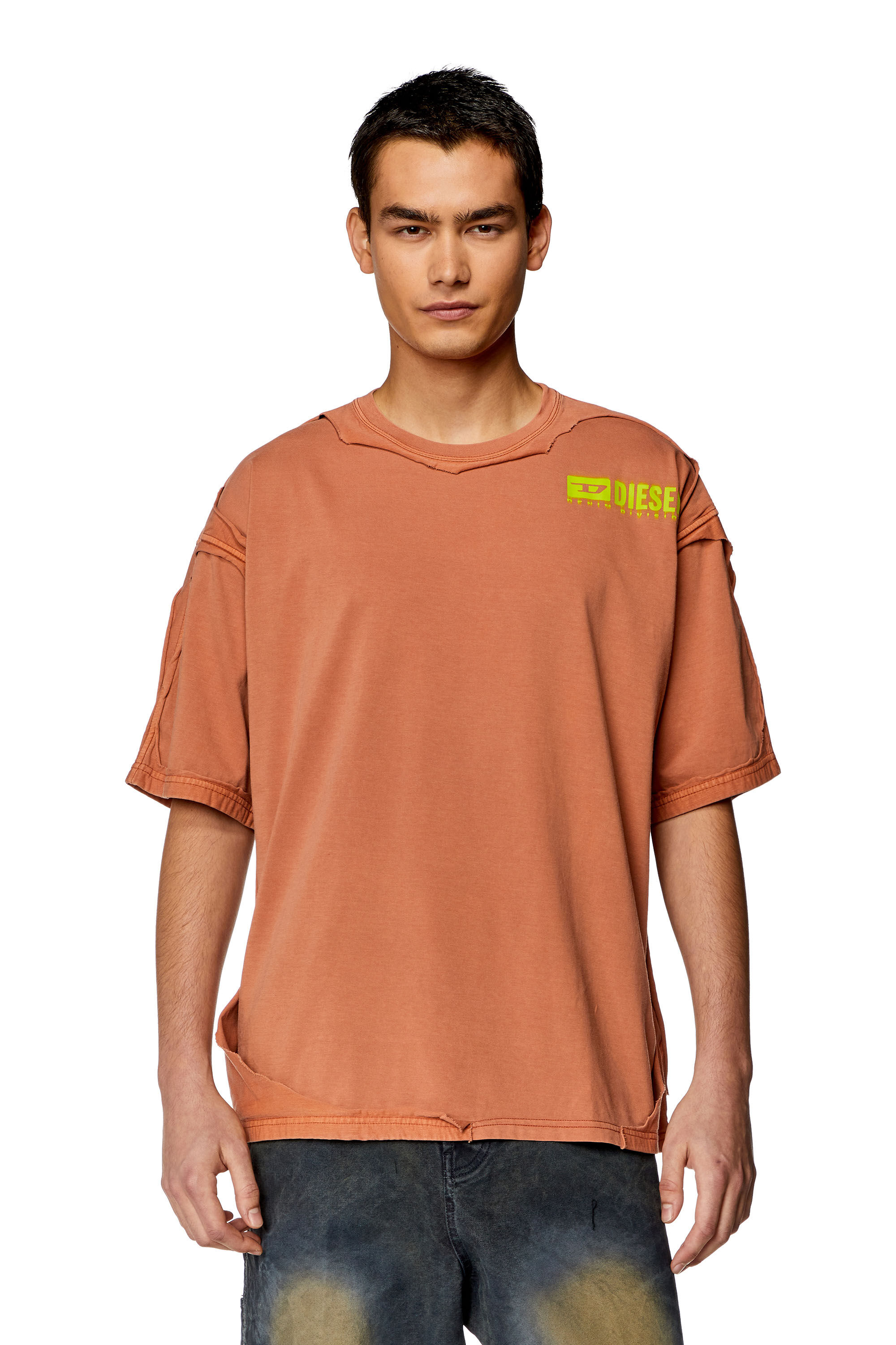 Diesel - T-BOXT-DBL, Man T-shirt with destroyed peel-off effect in Orange - Image 3