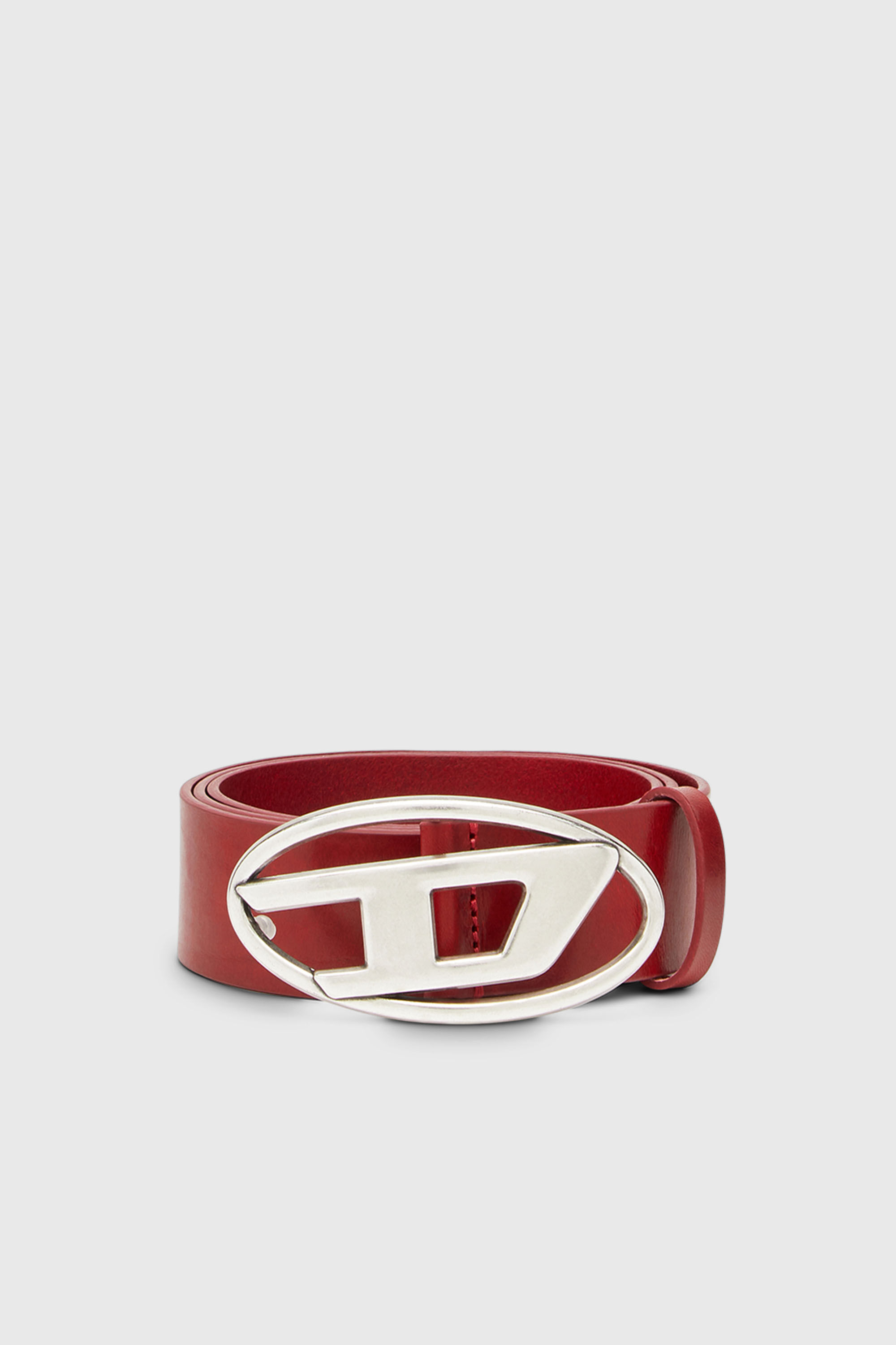 Diesel - B-1DR, Man's 3.9cm leather belt with D buckle in Red - 1