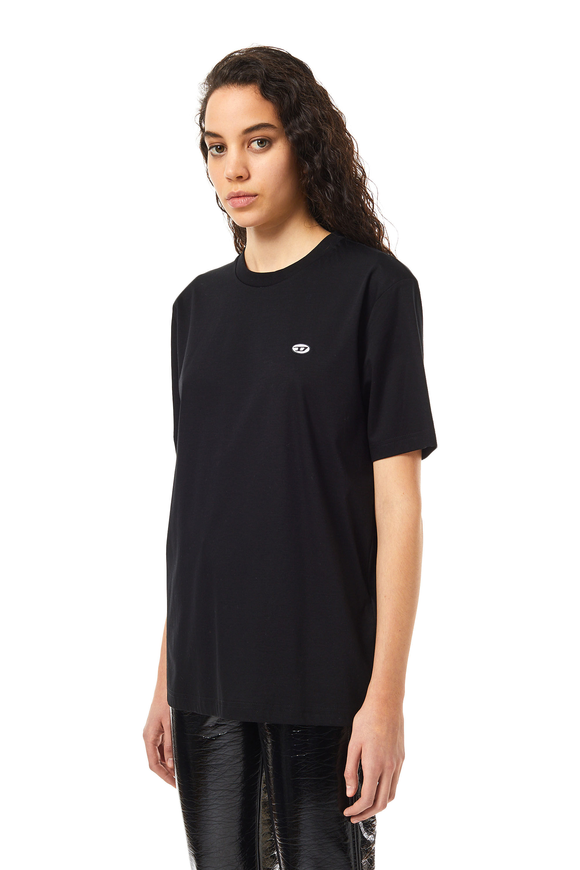 Diesel - T-JUSTINE-DOVAL-PJ, Woman T-shirt with oval D patch in Black - Image 5