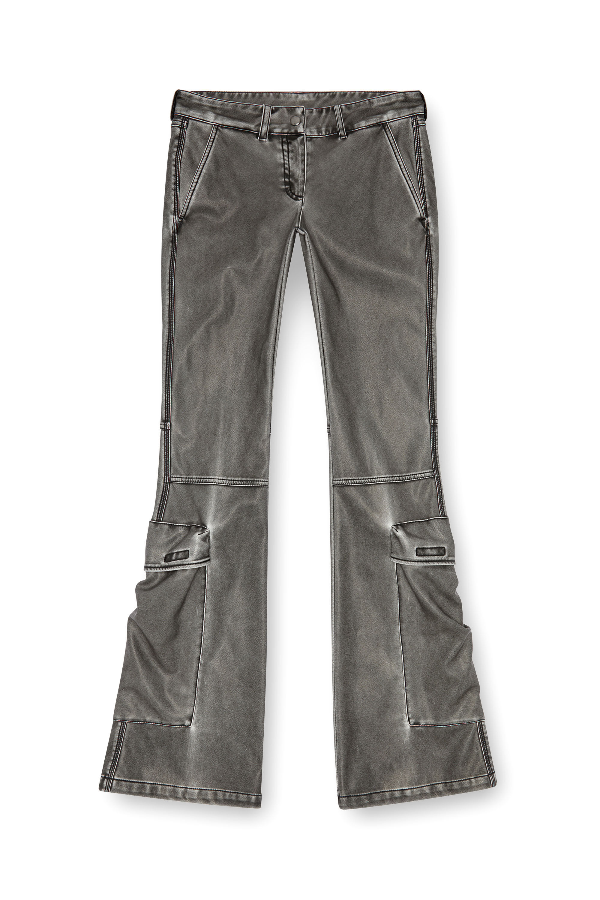 Diesel - P-OWER-P1, Woman Bootcut trousers in washed tech fabric in Black - Image 2