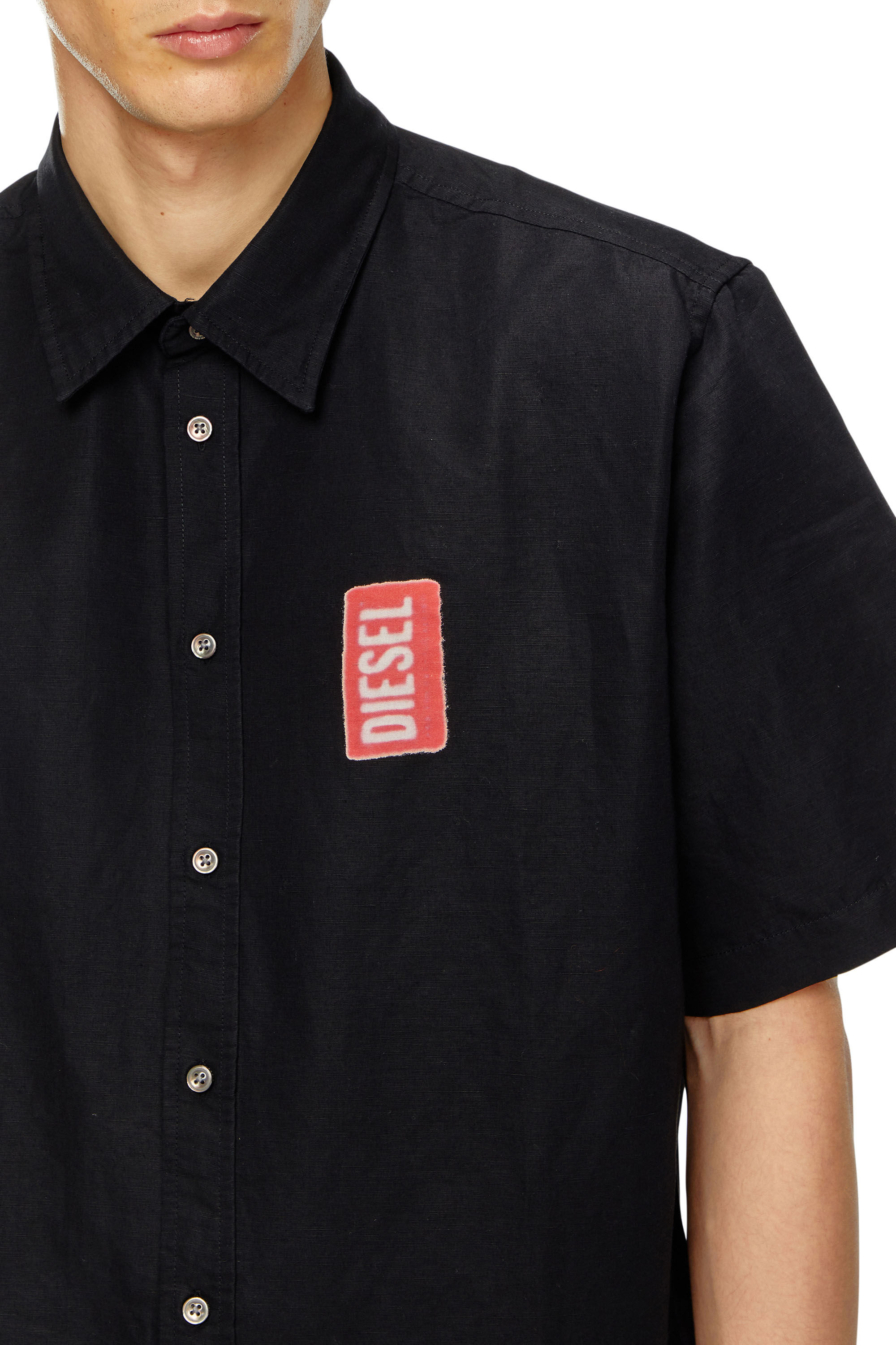 Diesel - S-ELIAS-A, Man Printed linen-blend short-sleeve shirt in Black - Image 5