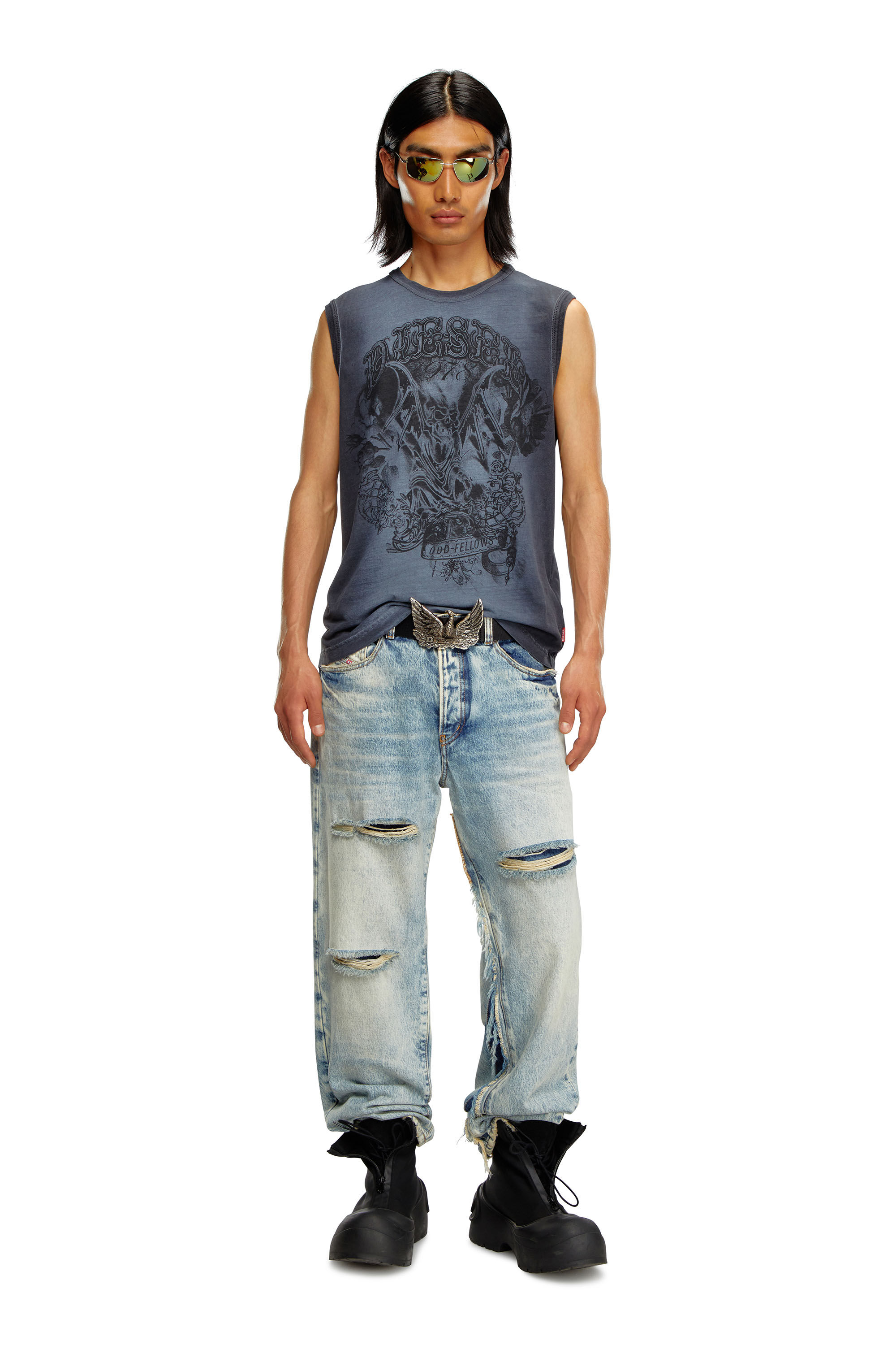 Diesel - T-BISCO-Q1, Man Faded tank top with graphic print in Blue - Image 1