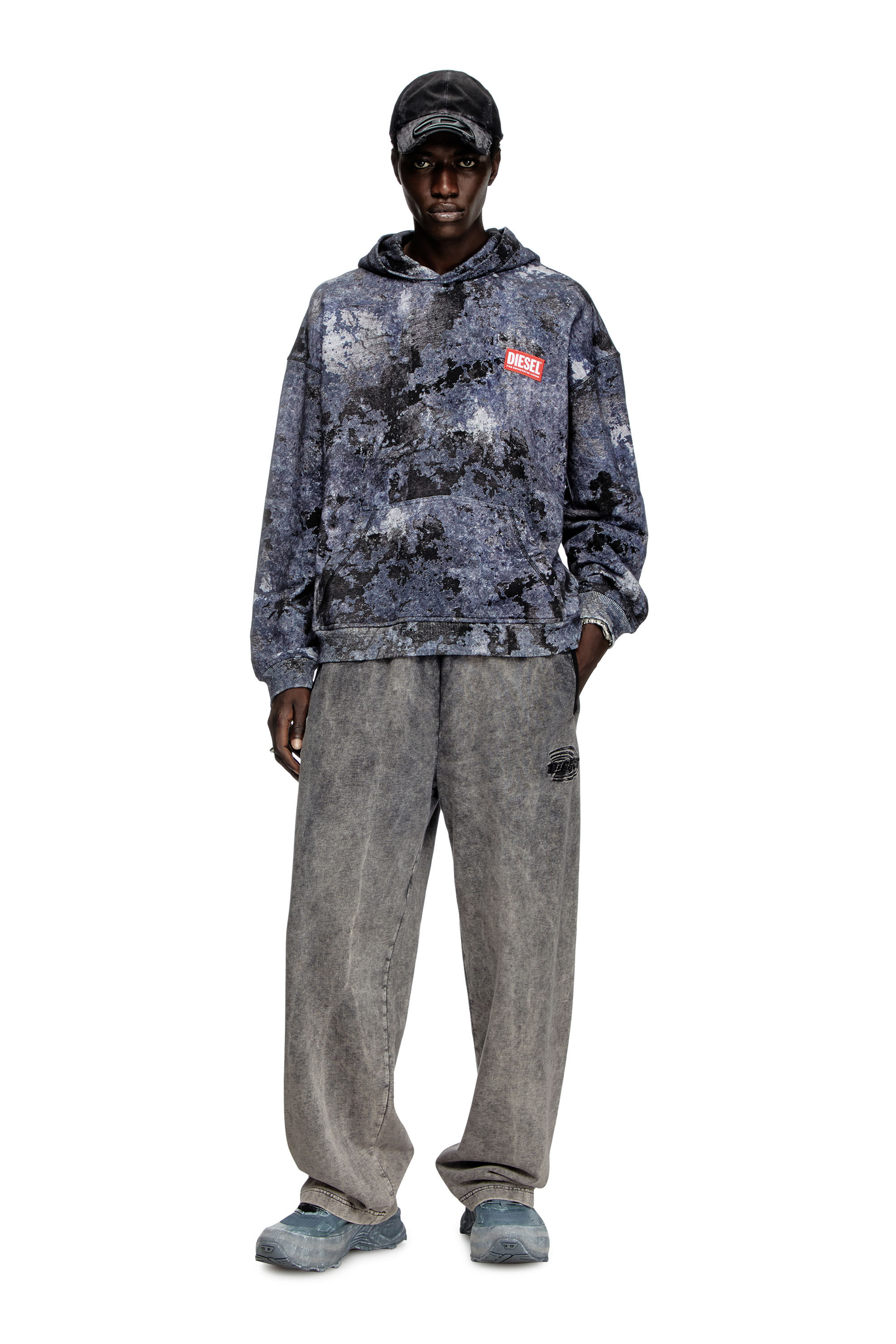 Diesel - S-BOXT-HOOD-R8, Man's Marble-effect burnout hoodie in Blue - 1