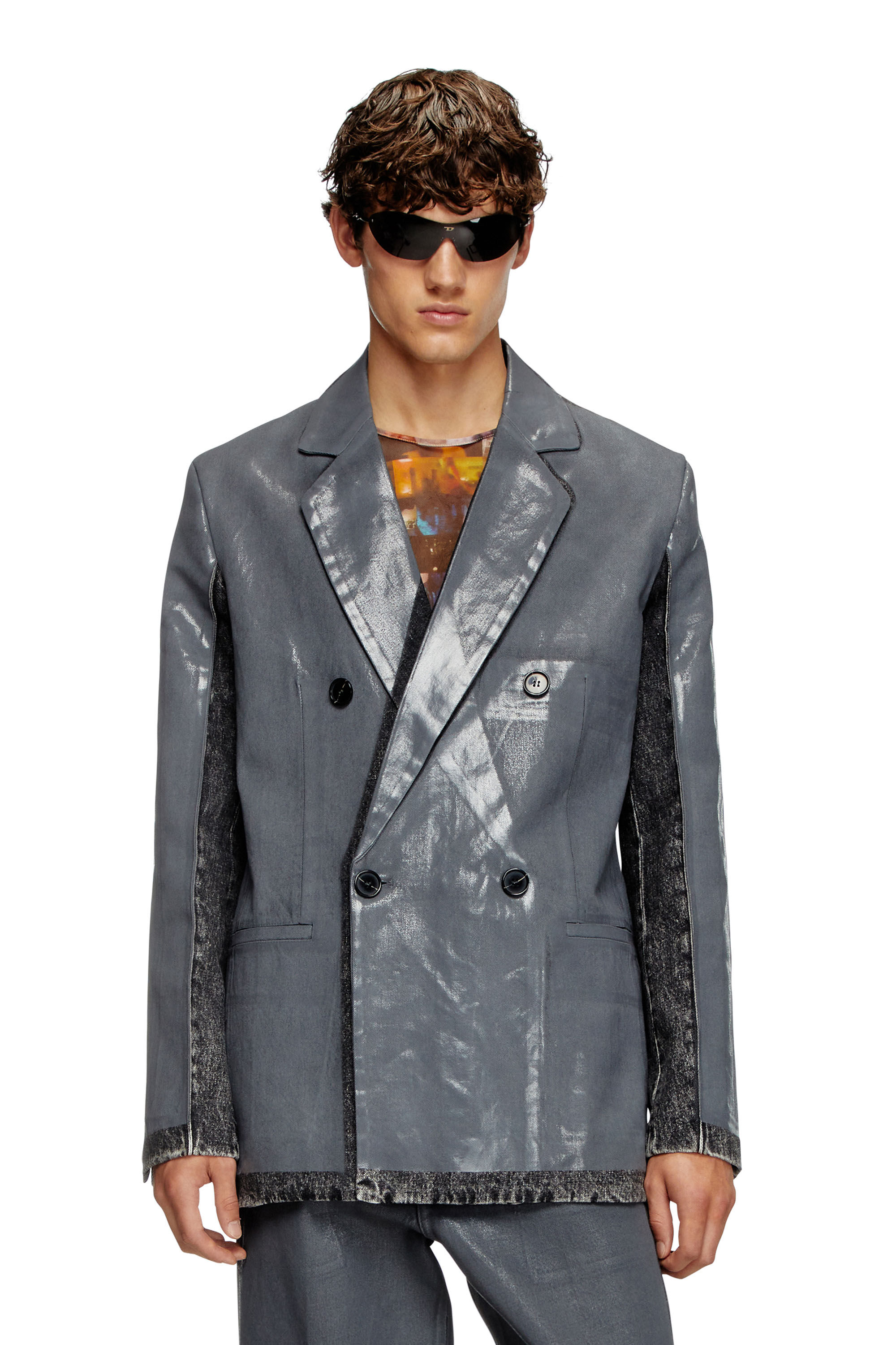 Diesel - D-KOT-FSF, Man's Denim blazer with half coating in Grey/Black - 3