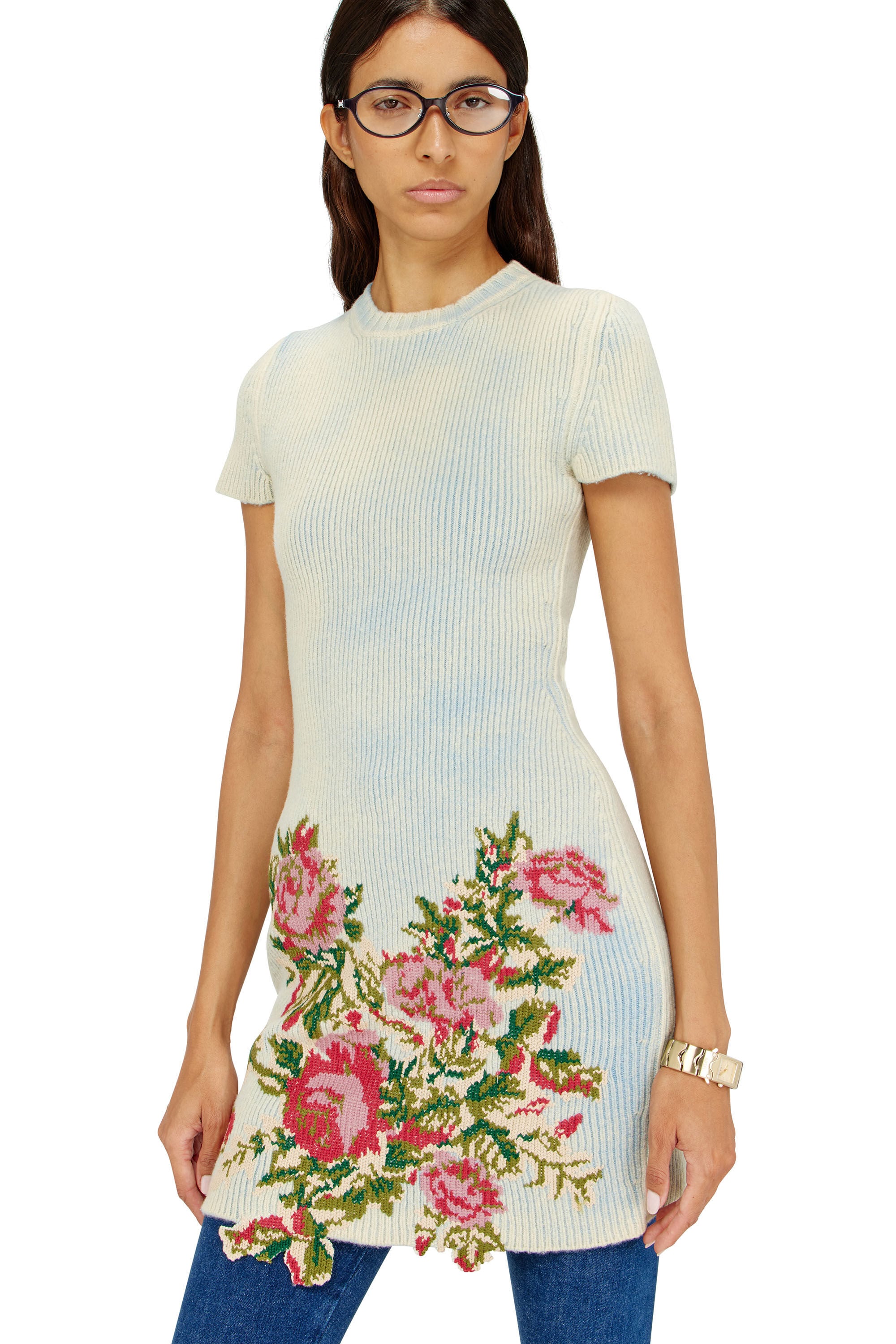 Diesel - M-RINNIE, Woman's Short dress in floral wool-blend knit in null - 4