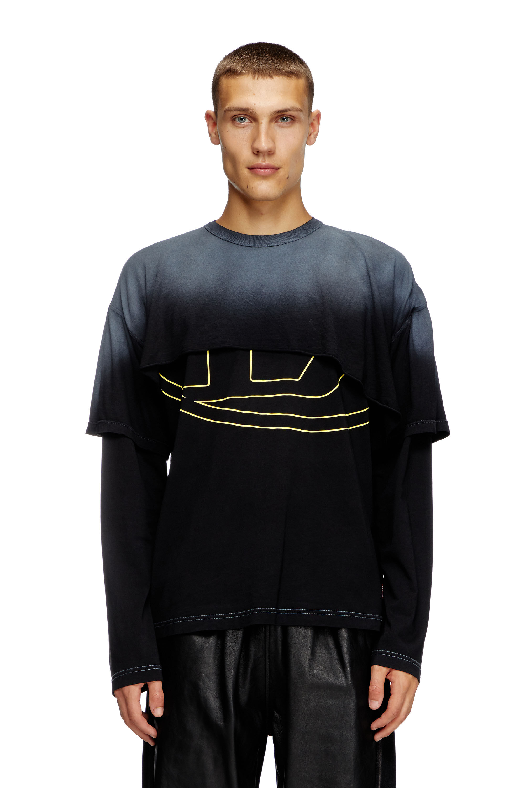 Diesel - T-BESH-CUT, Man's Destroyed layered long-sleeve T-shirt in Black - 3