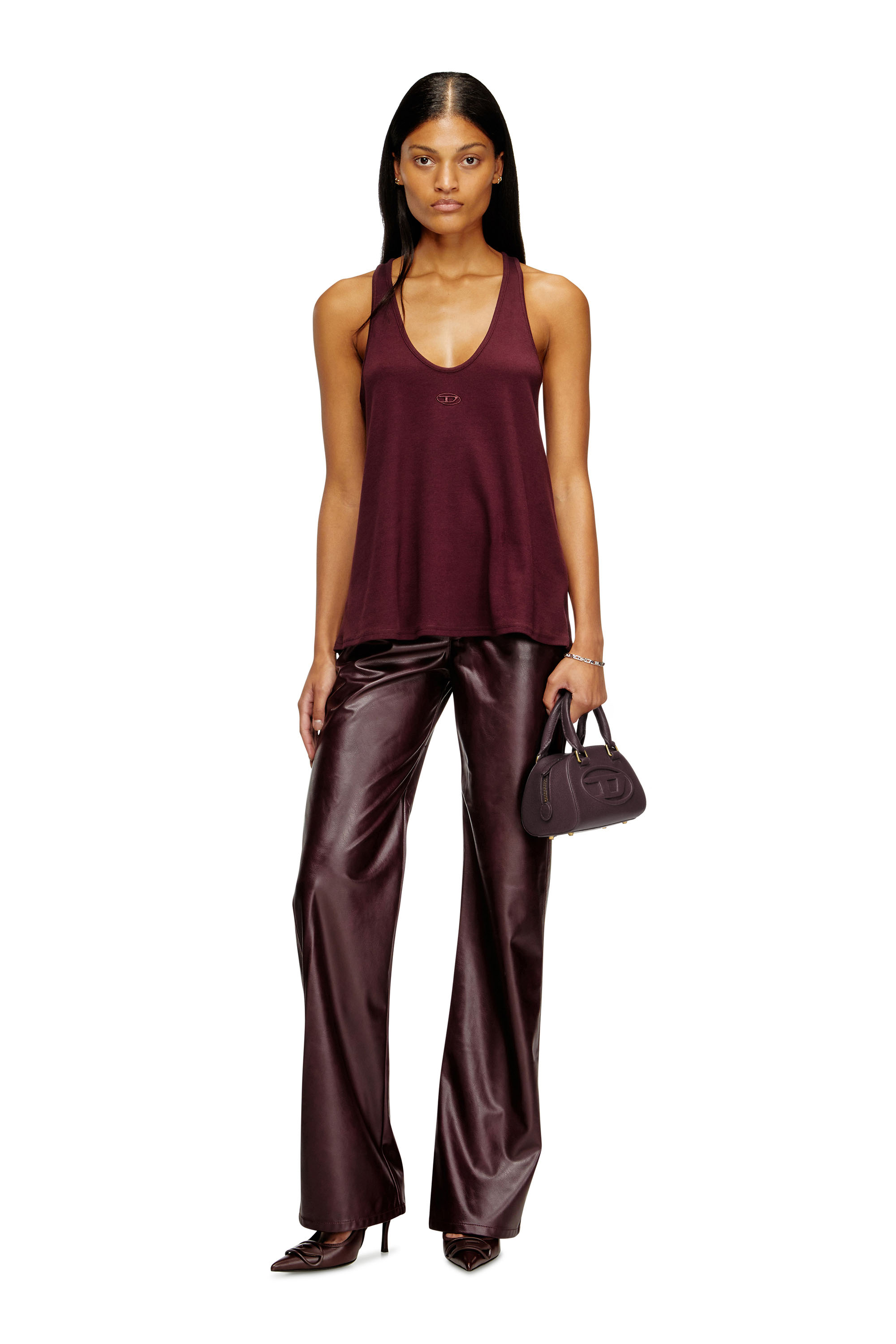Diesel - FR-T-IPSYA, Woman's Burgundy tank top with Oval D detail in Burgundy - 2