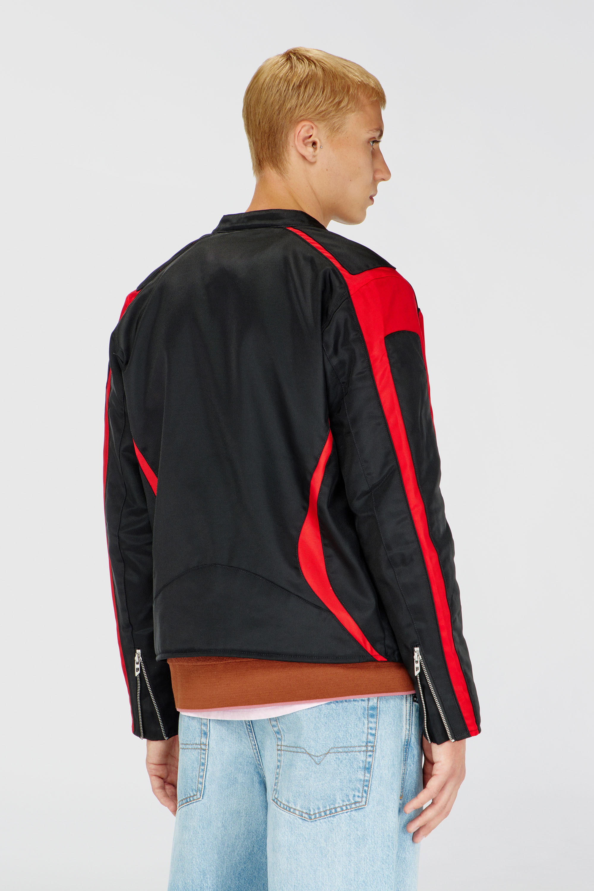 Diesel - J-ADAM-PDAI, Man's Biker jacket in colour-block canvas in Black/Red - 4