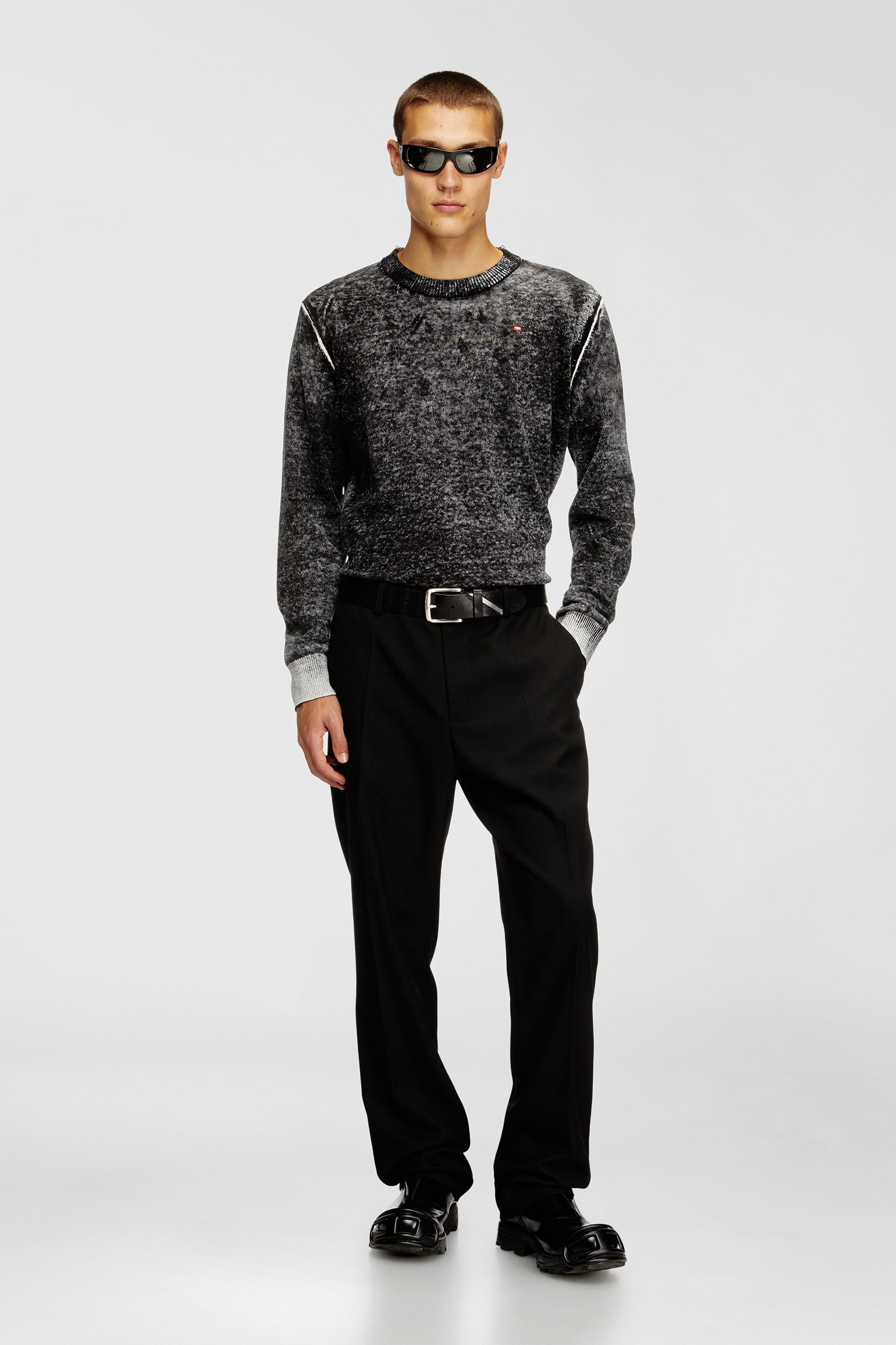 Diesel - P-AM-EPCI, Man's Wool-blend trousers with metal tag in Black - 1