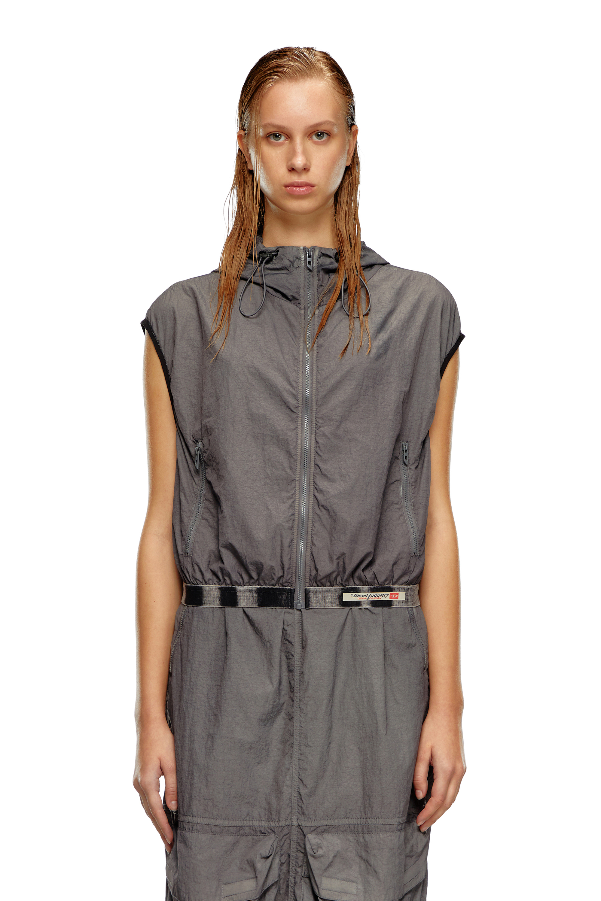 Diesel - G-RANT, Woman Hooded vest in recycled nylon in Grey - Image 5