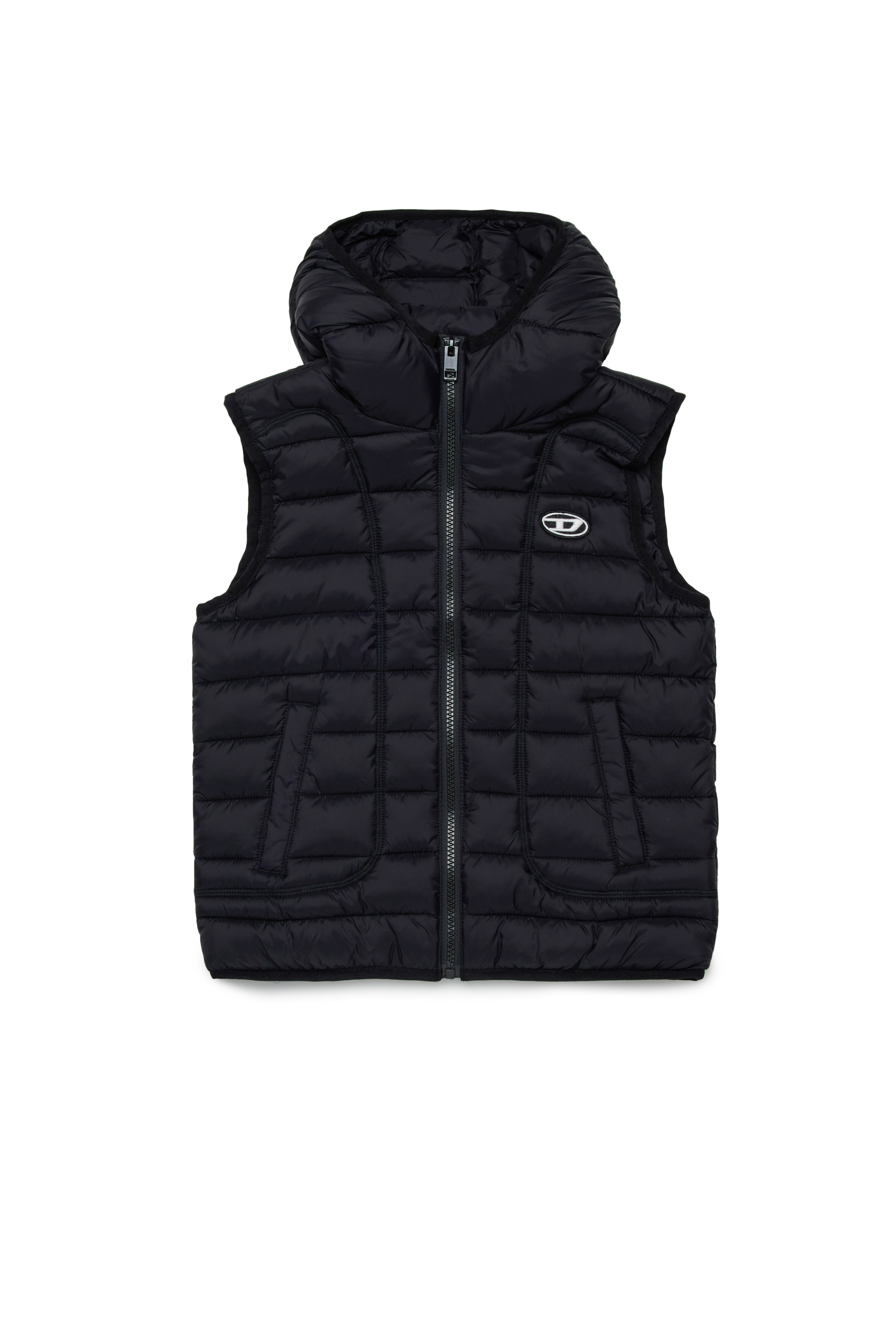 Diesel - JWTEMPLE, Unisex's Nylon vest with hood in Black - 1