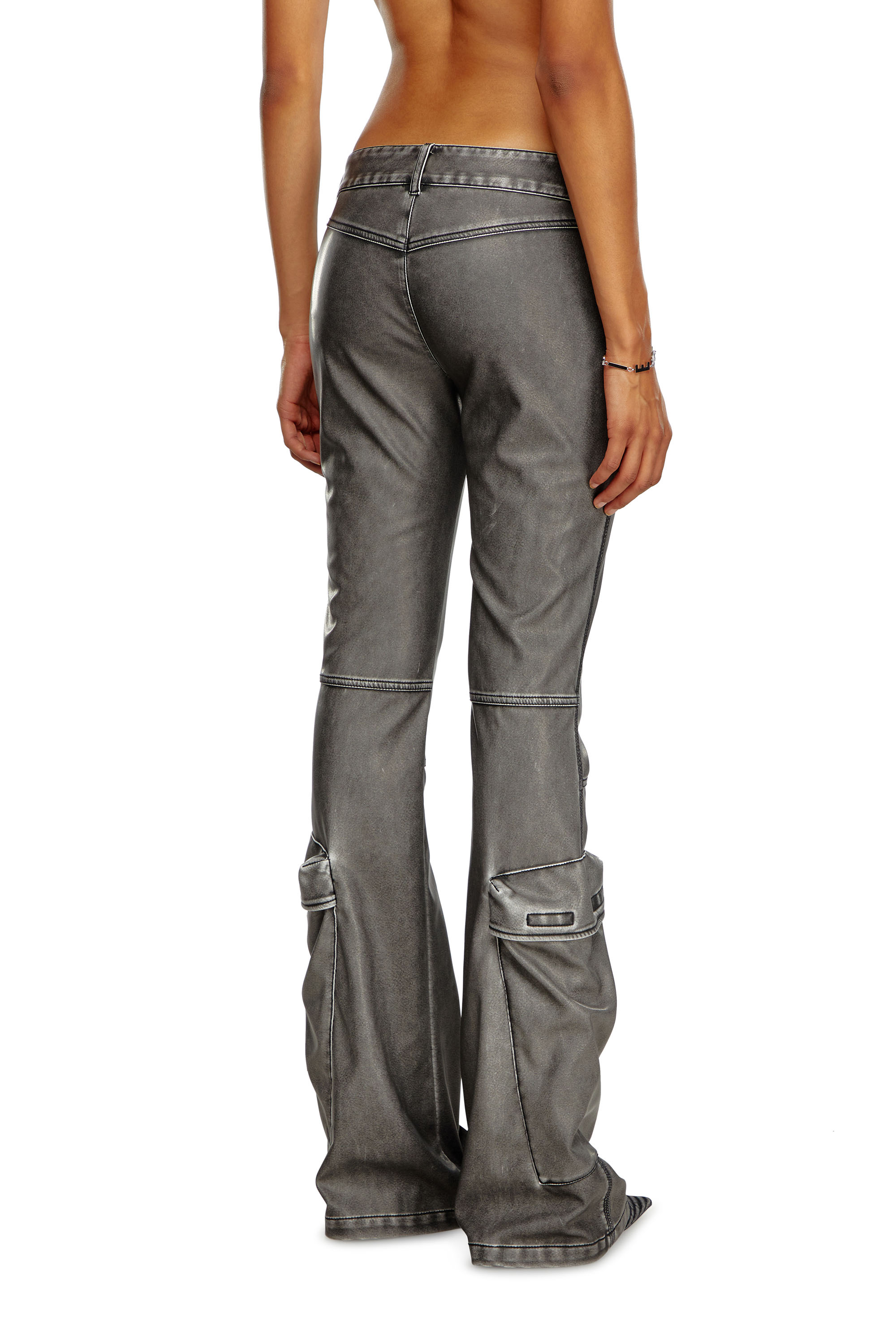 Diesel - P-OWER-P1, Woman Bootcut trousers in washed tech fabric in Black - Image 4