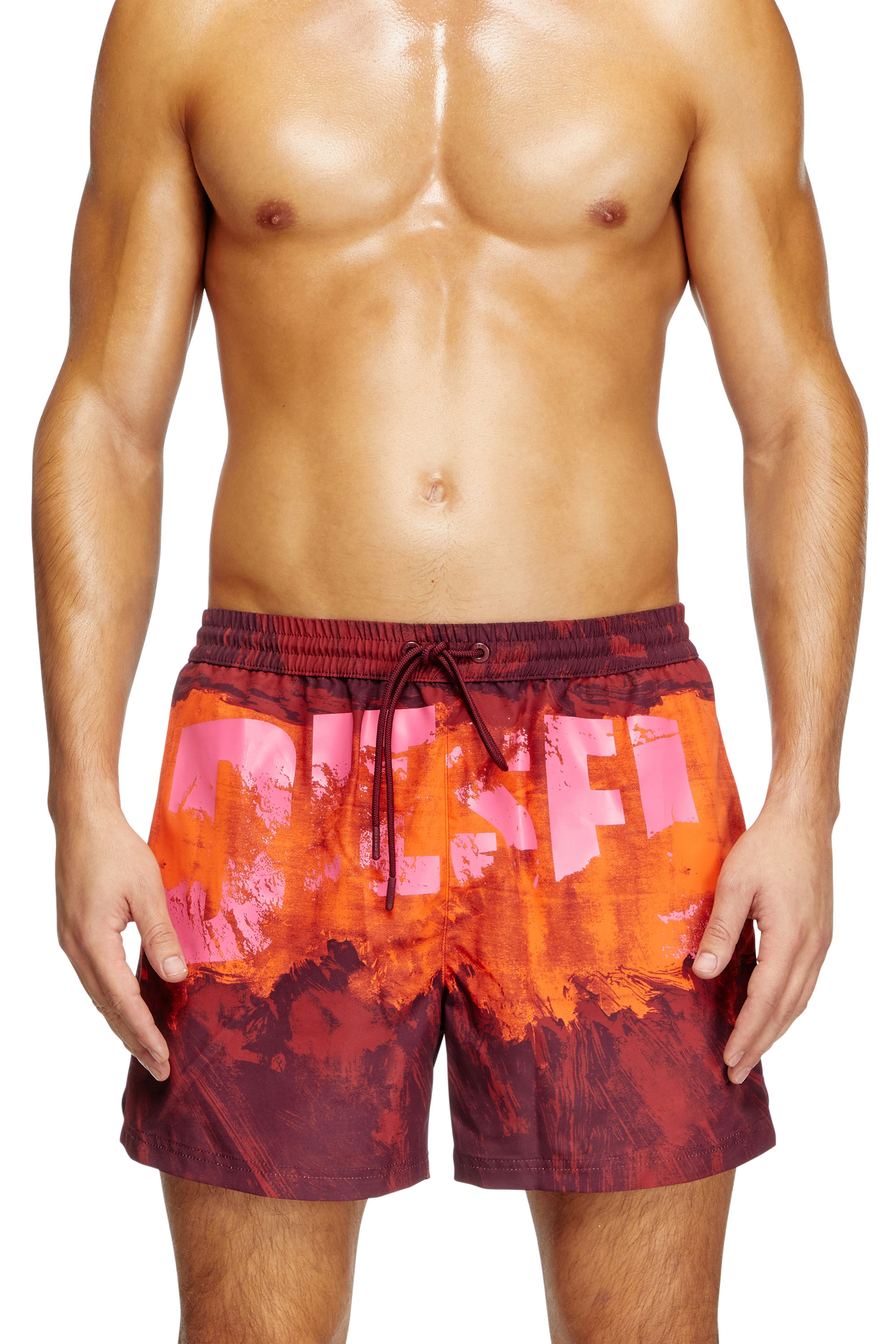 Diesel - KEN-37-D-POP, Man's Mid-length swim shorts with graphic print in Red - 2