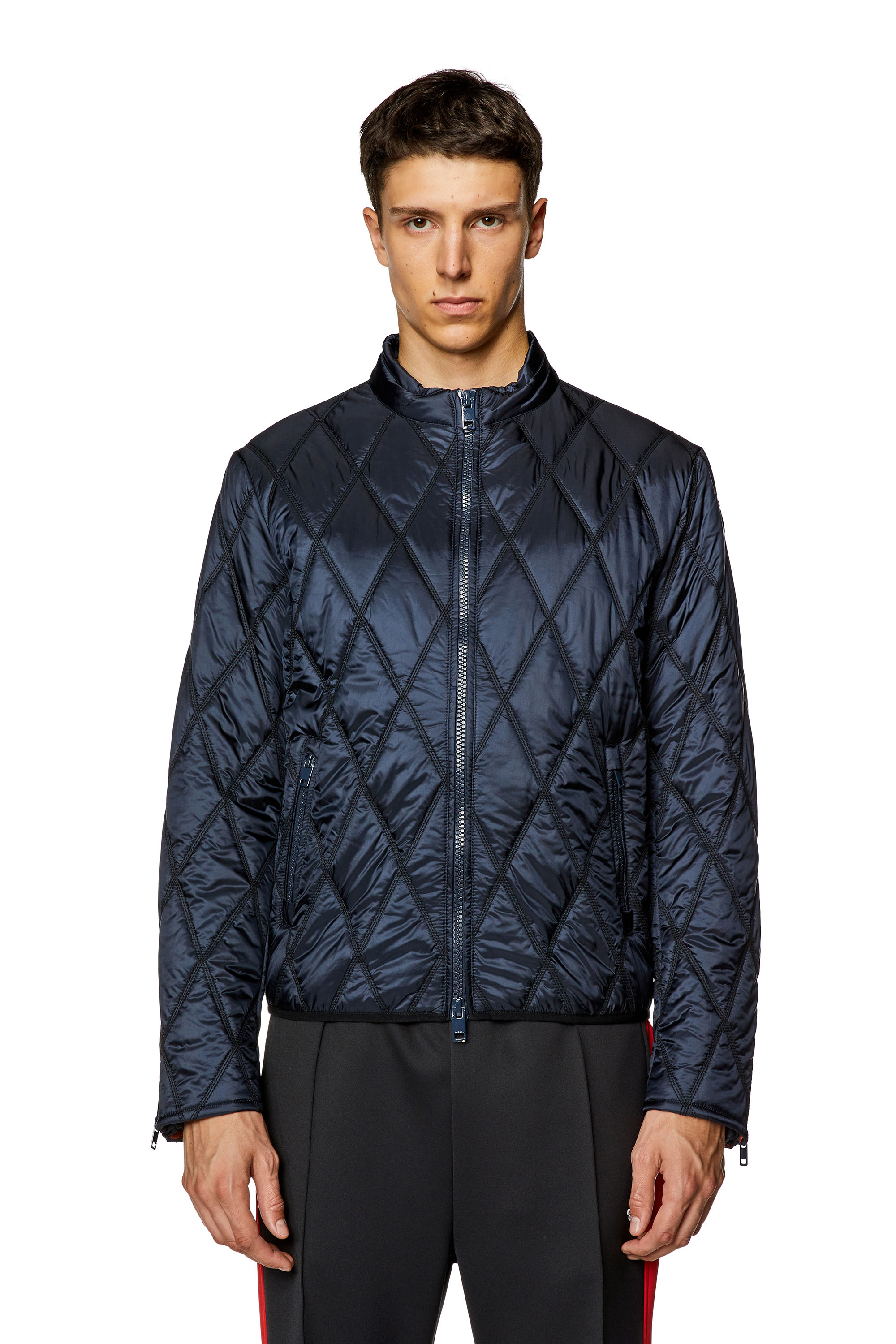 Diesel - J-NIEL, Man's Mock-neck jacket in quilted nylon in Blue - 6