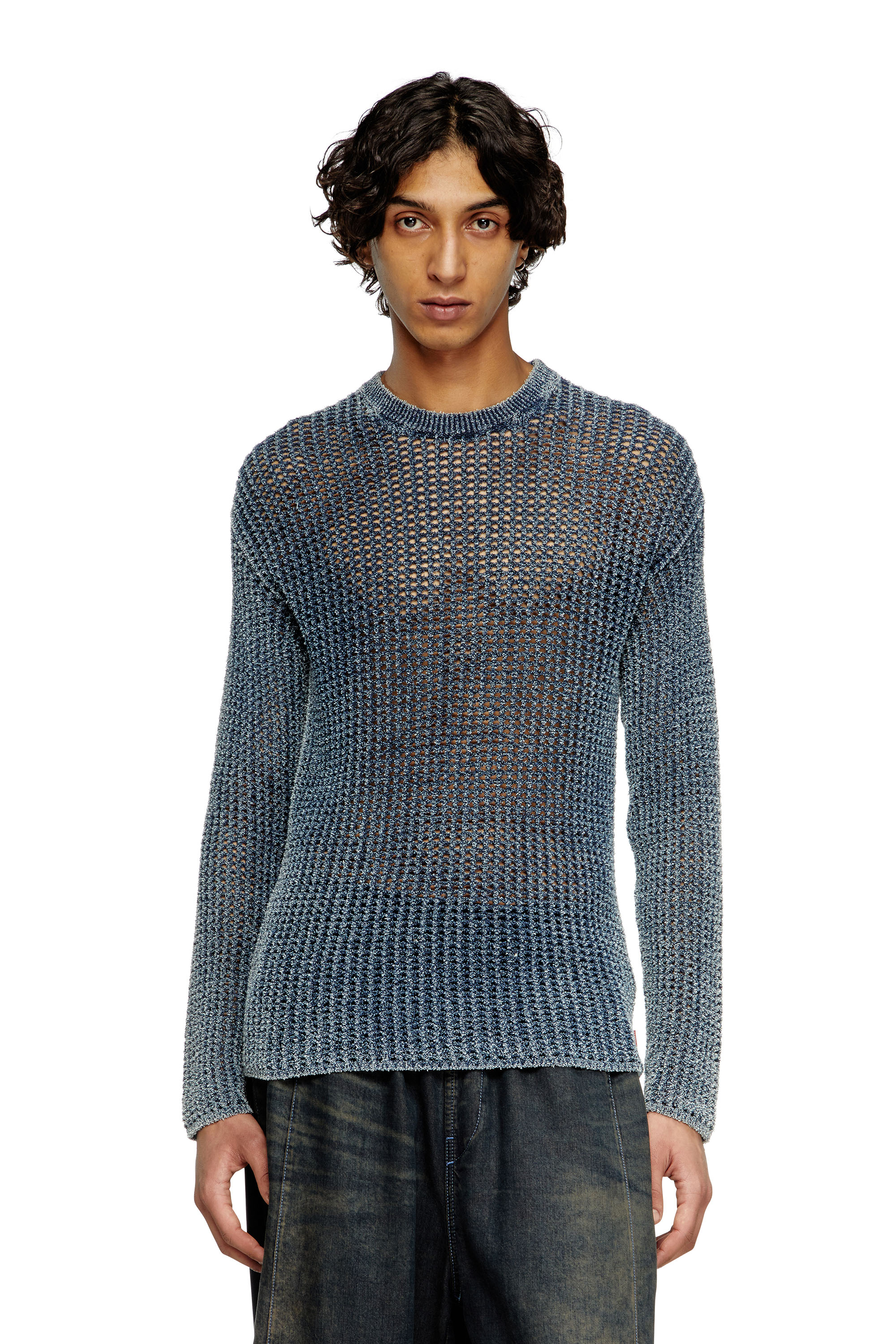 Diesel - K-REDROS, Man's Mesh-knit jumper in denim yarn in Blue - 3