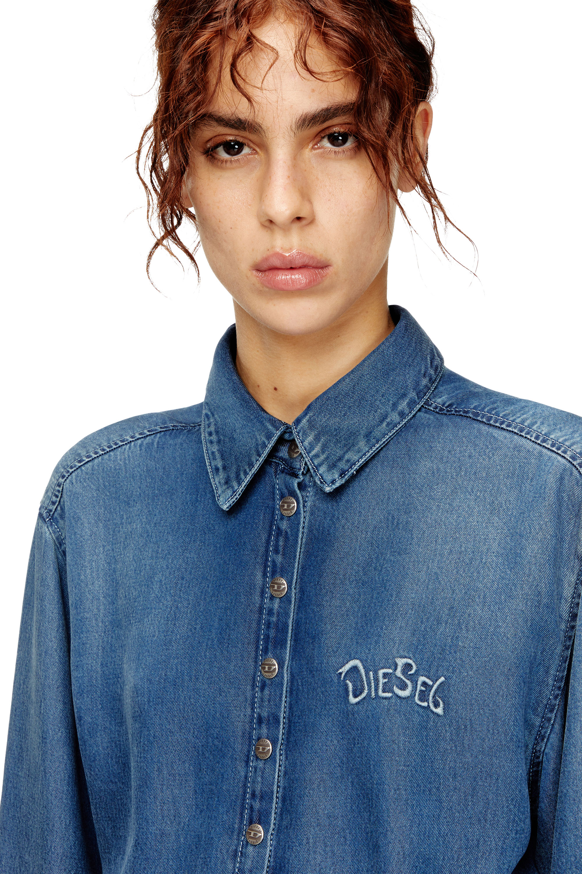 Diesel - DE-DREVIA-S, Woman's Denim dress with back embroidery in Medium blue - 4