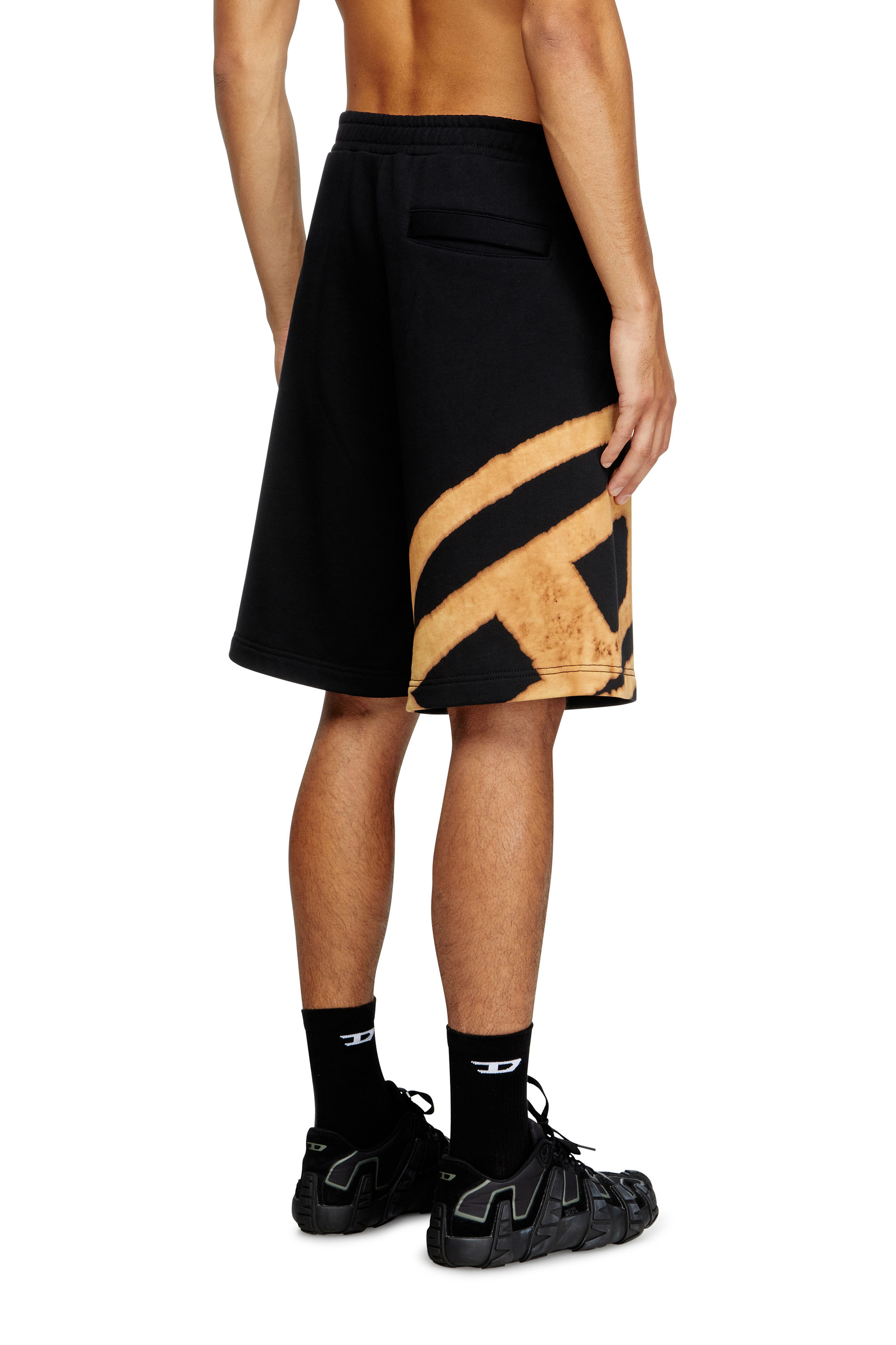 Diesel - P-CROW-BLEACH, Man's Sweat shorts with bleached logo in Black/Orange - 4