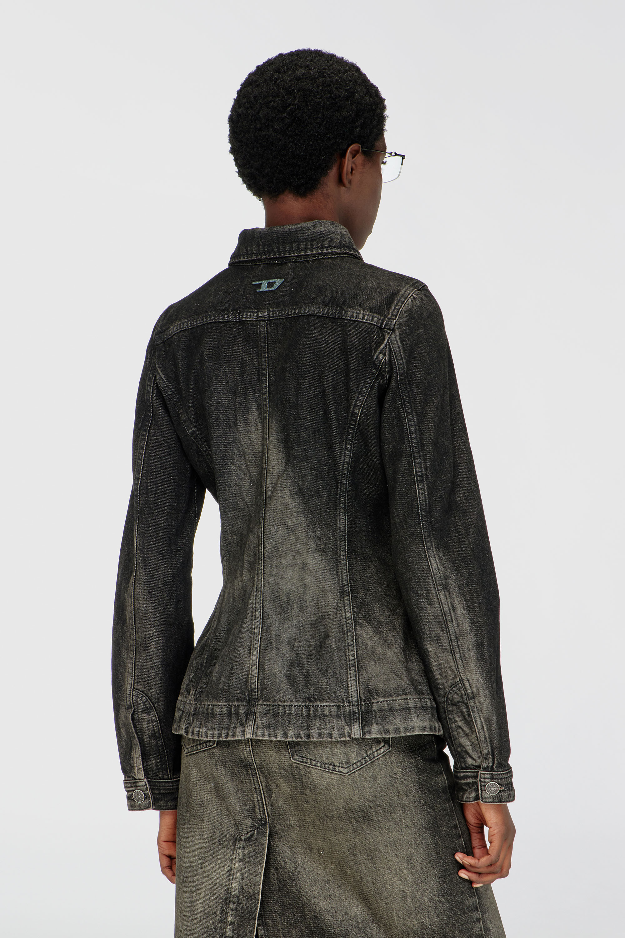 Diesel - DE-KATERIN-FSJ, Woman's Fitted trucker jacket in dirty-effect denim in Black - 4