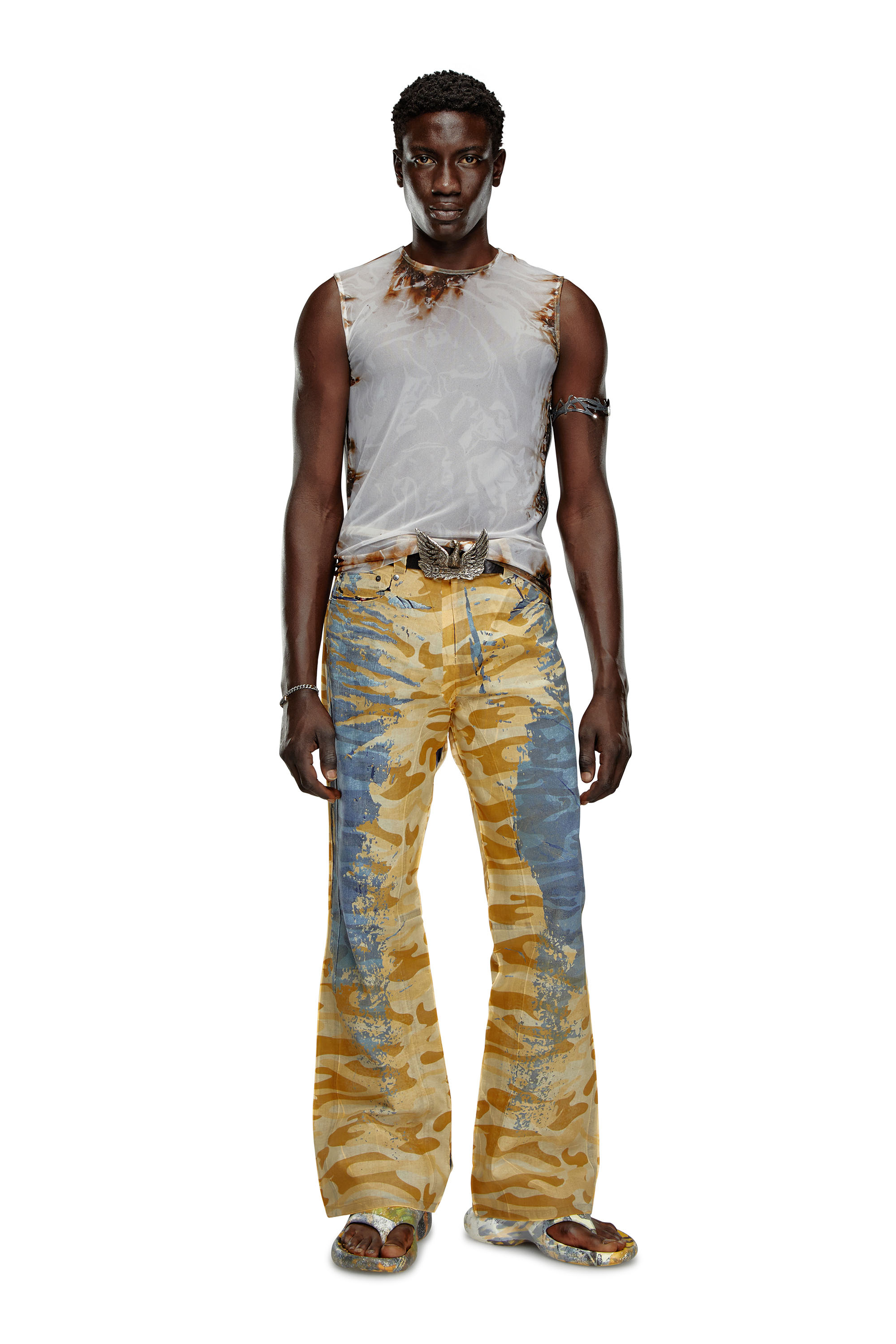 Diesel - T-BISCO-BURN-ART, Man Tulle top with burning plastic print in Multicolor - Image 5