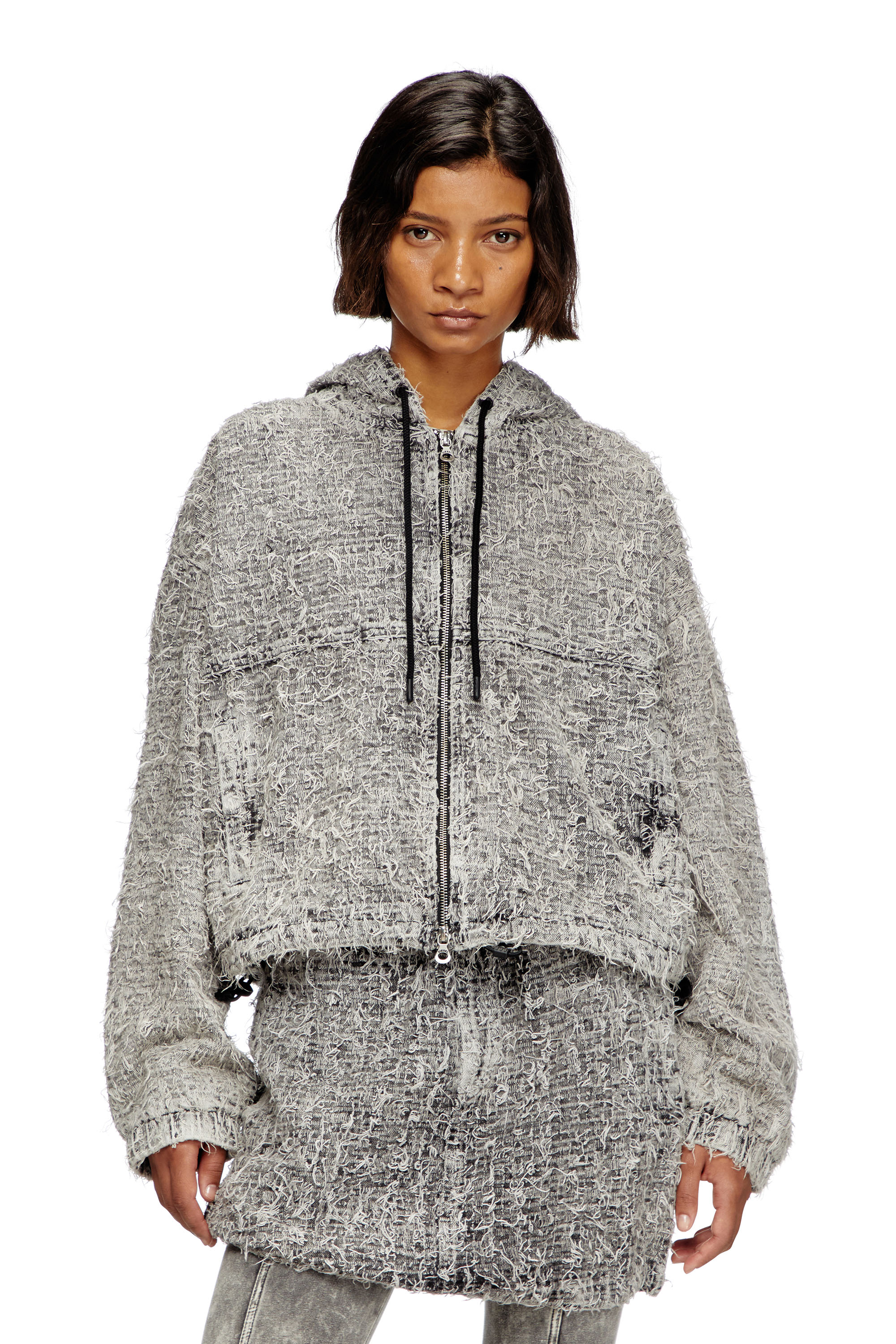 Diesel - DE-FLOW-S1, Woman's Hooded jacket in boucl&eacute; denim in Grey - 3