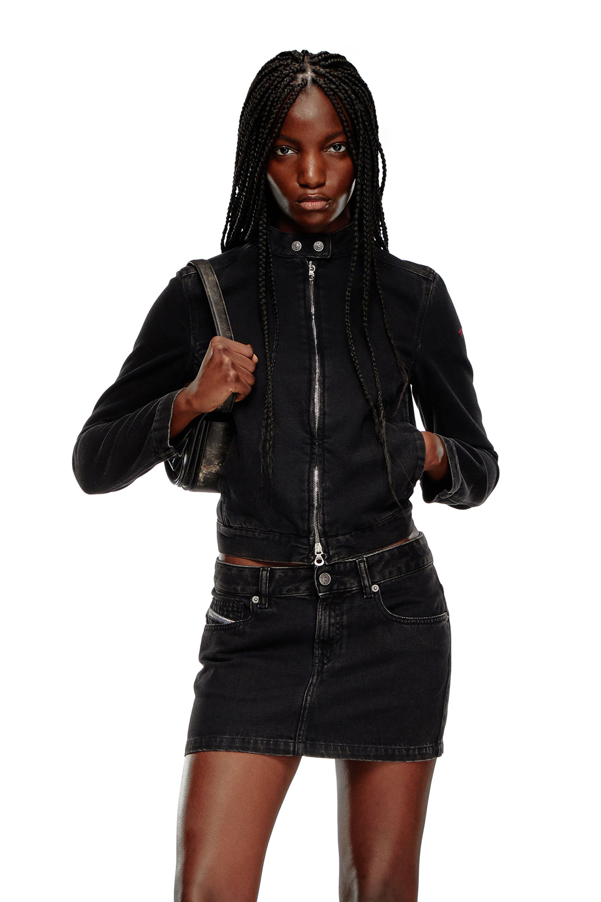 Diesel - DE-MORNIN, Woman Moto jacket in denim in Black - Image 2